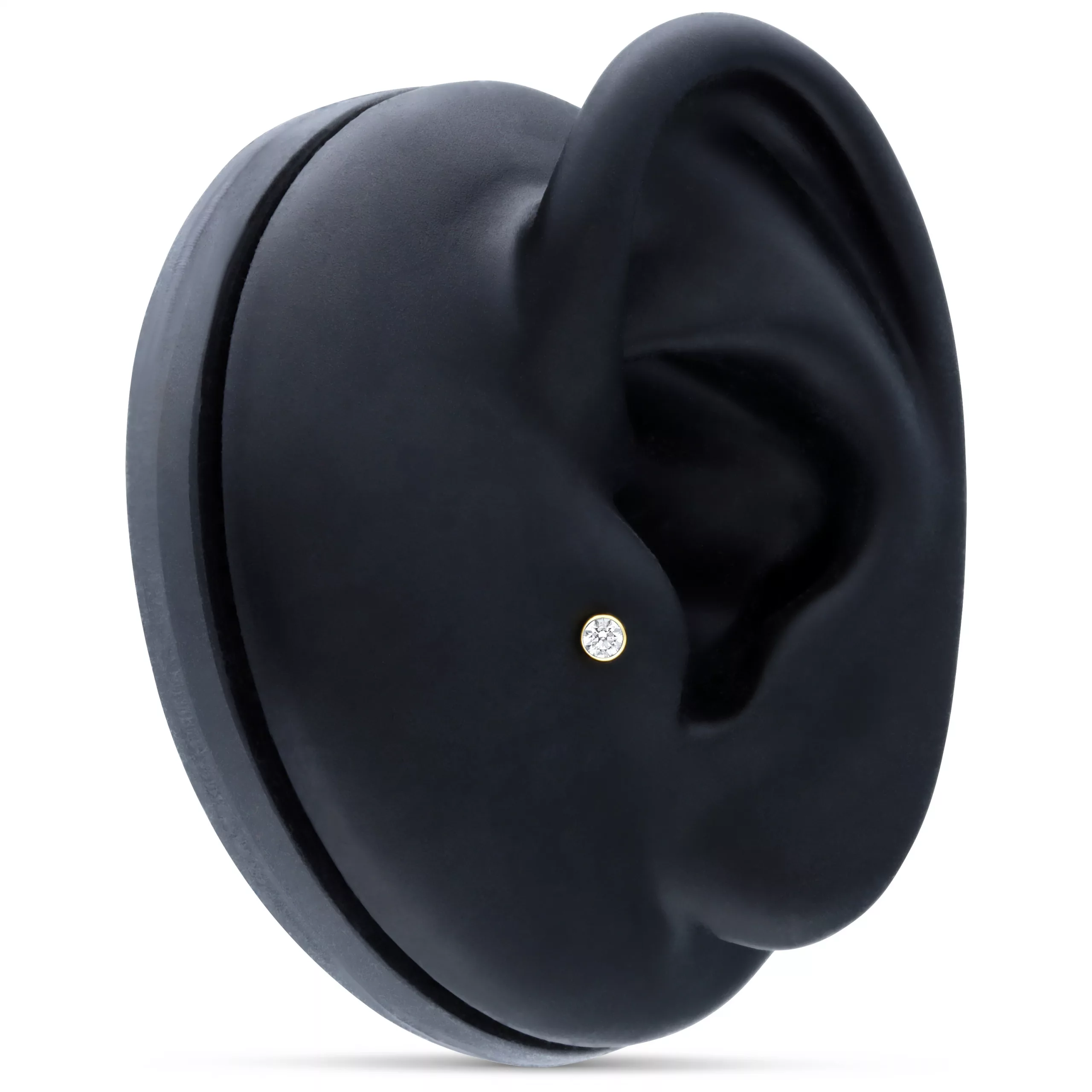 Labret aus 18k Gold mit klarem Kristall auf schwarzem Ohrmodell