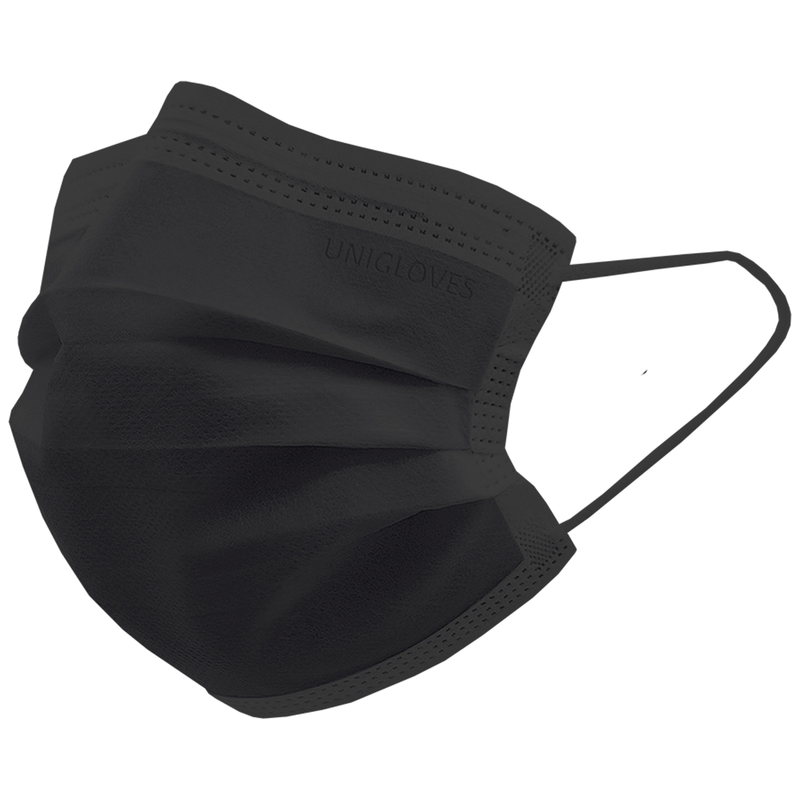 Schwarze Unigloves OP-Maske aus Fleece auf neutralem Hintergrund