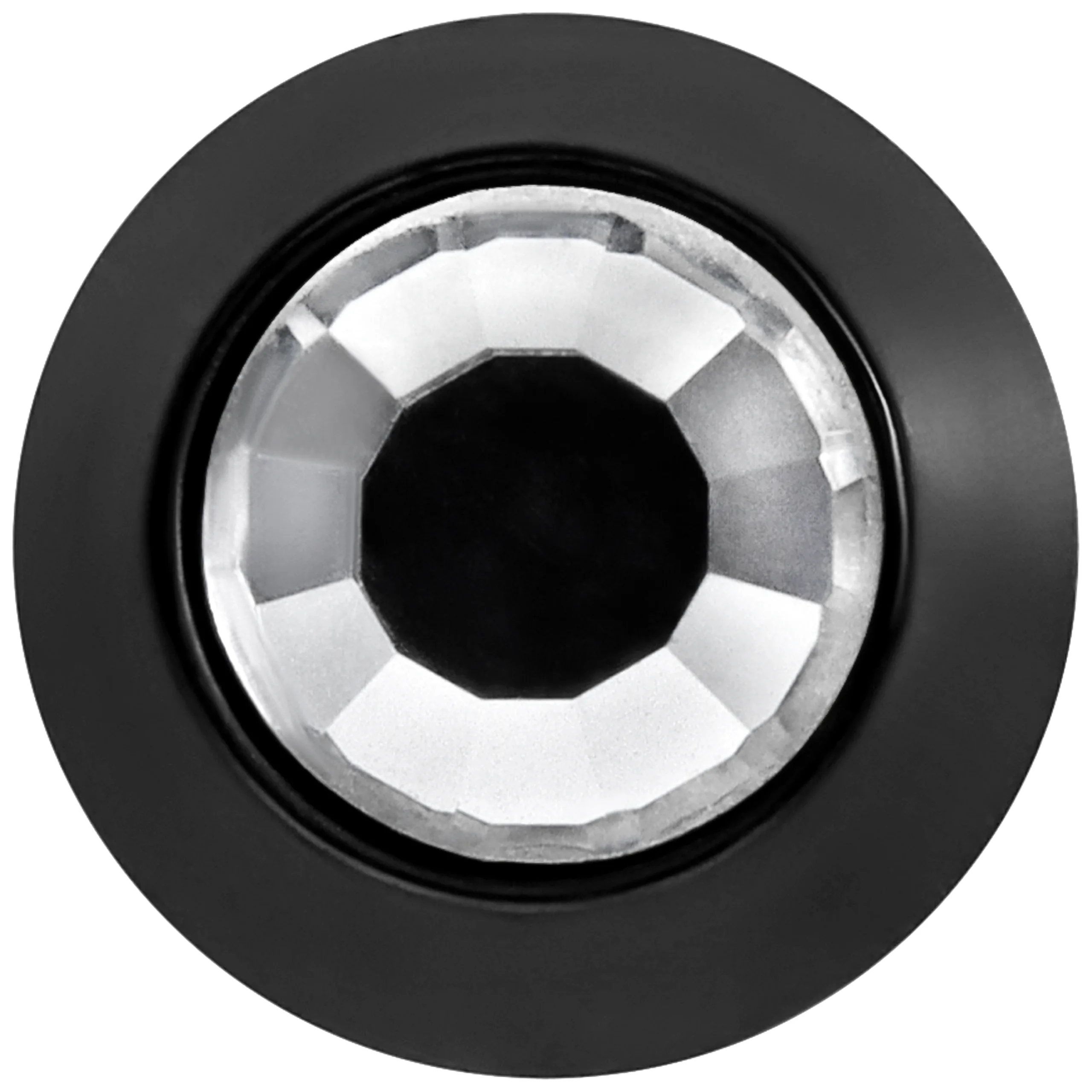 Schwarzer Titanaufsatz mit klarem Kristall auf weißem Hintergrund