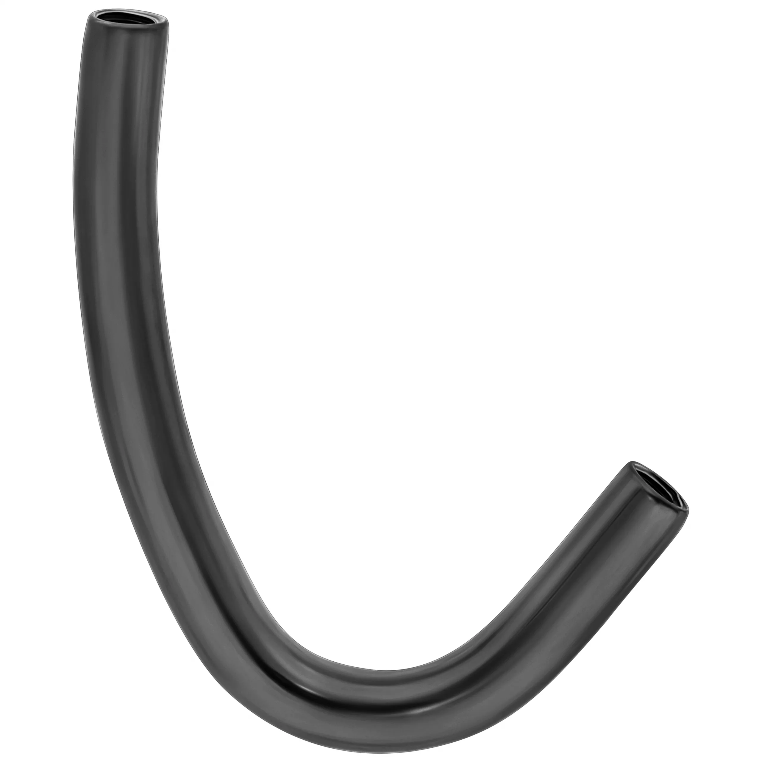 Schwarzer gebogener Titanstab mit Innengewinde auf weißem Hintergrund