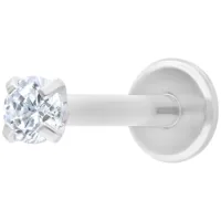 Runder Kristall Labret aus Chirurgenstahl Silbernes Labret mit rundem Kristall auf weißem Hintergrund