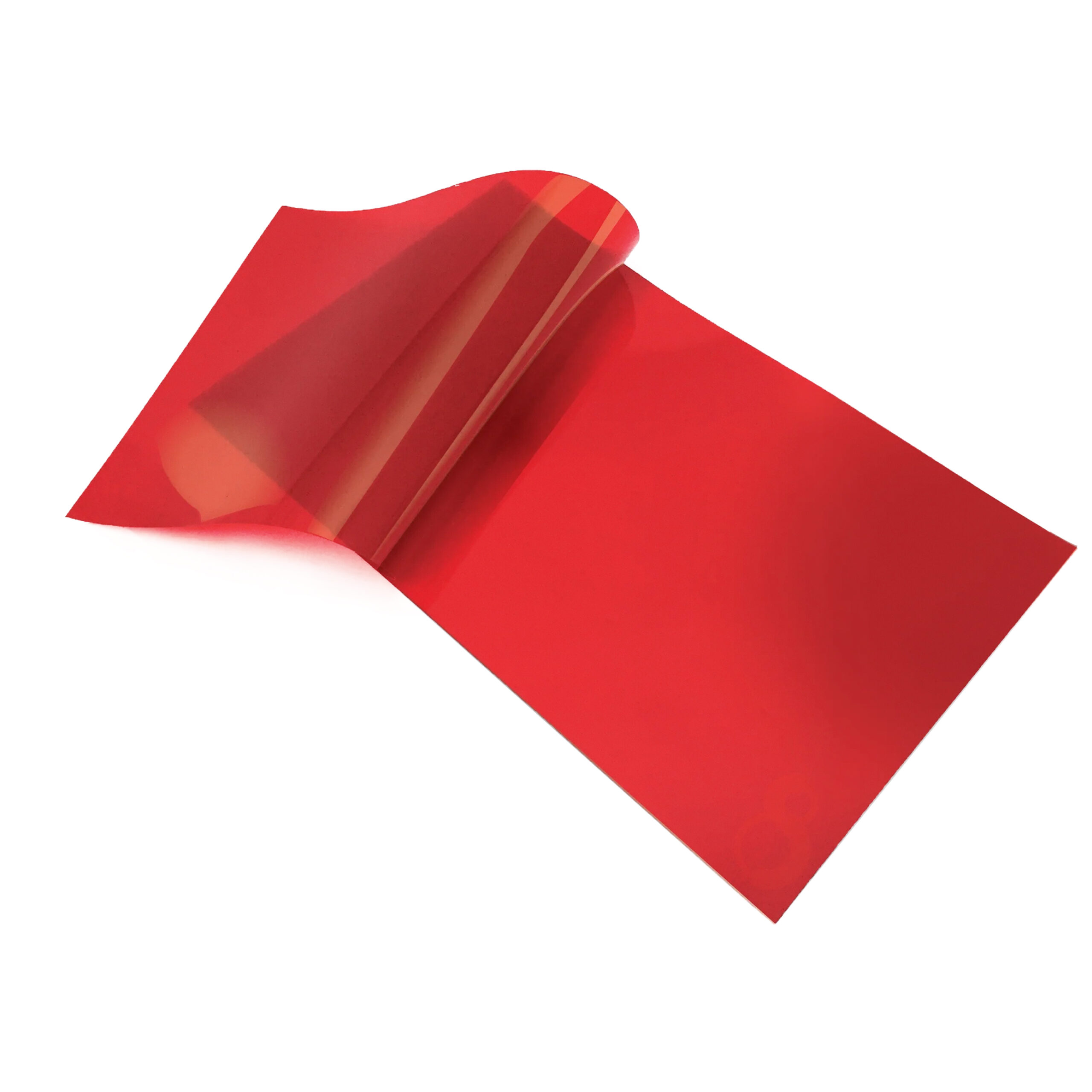 Rote Trägerfolie auf weißem Hintergrund, leicht gebogen