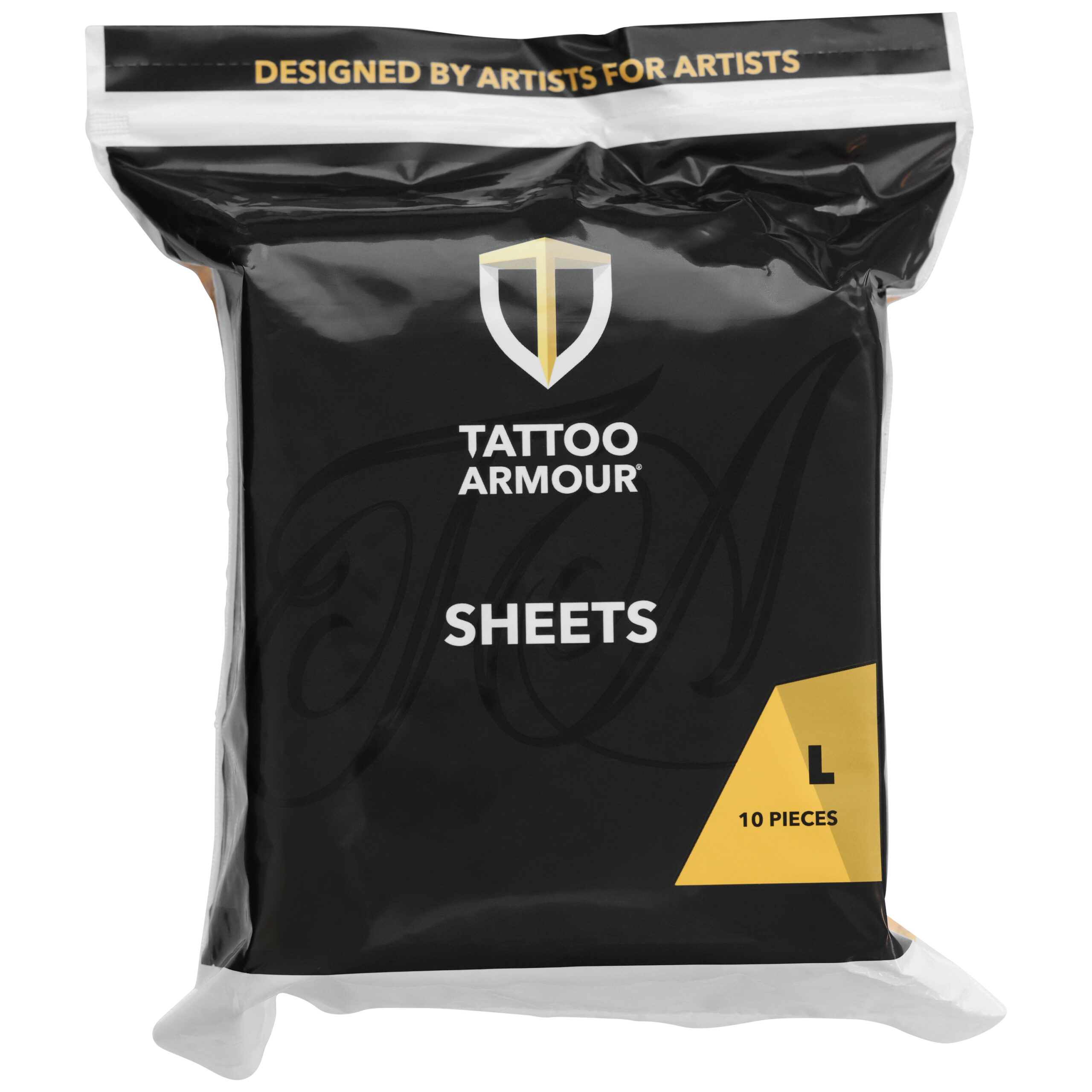 Schwarze Packung Tattoo Armour Blätter Größe L auf weißem Hintergrund