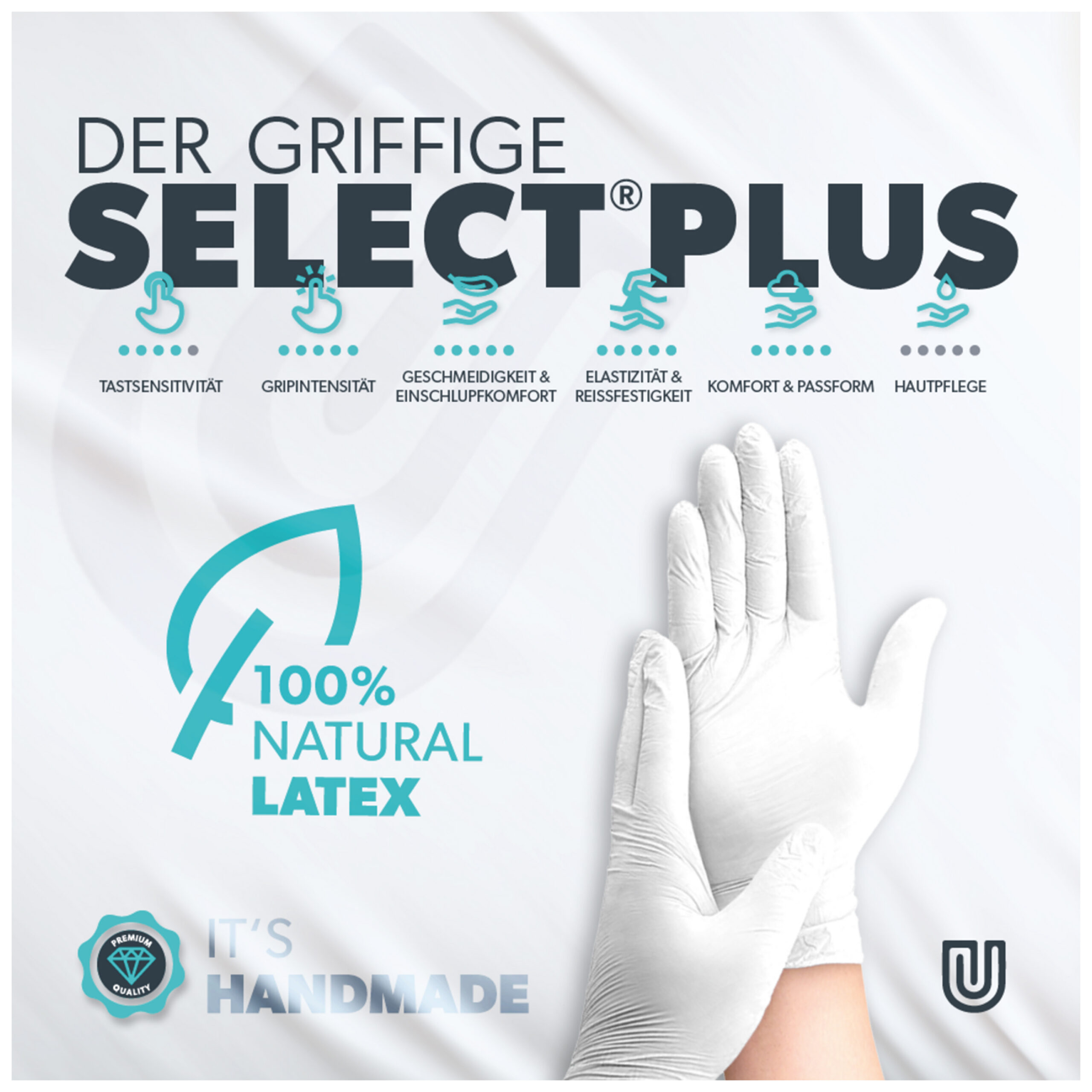 Weiße Unisex-Latexhandschuhe von Wildcat auf grauem Hintergrund