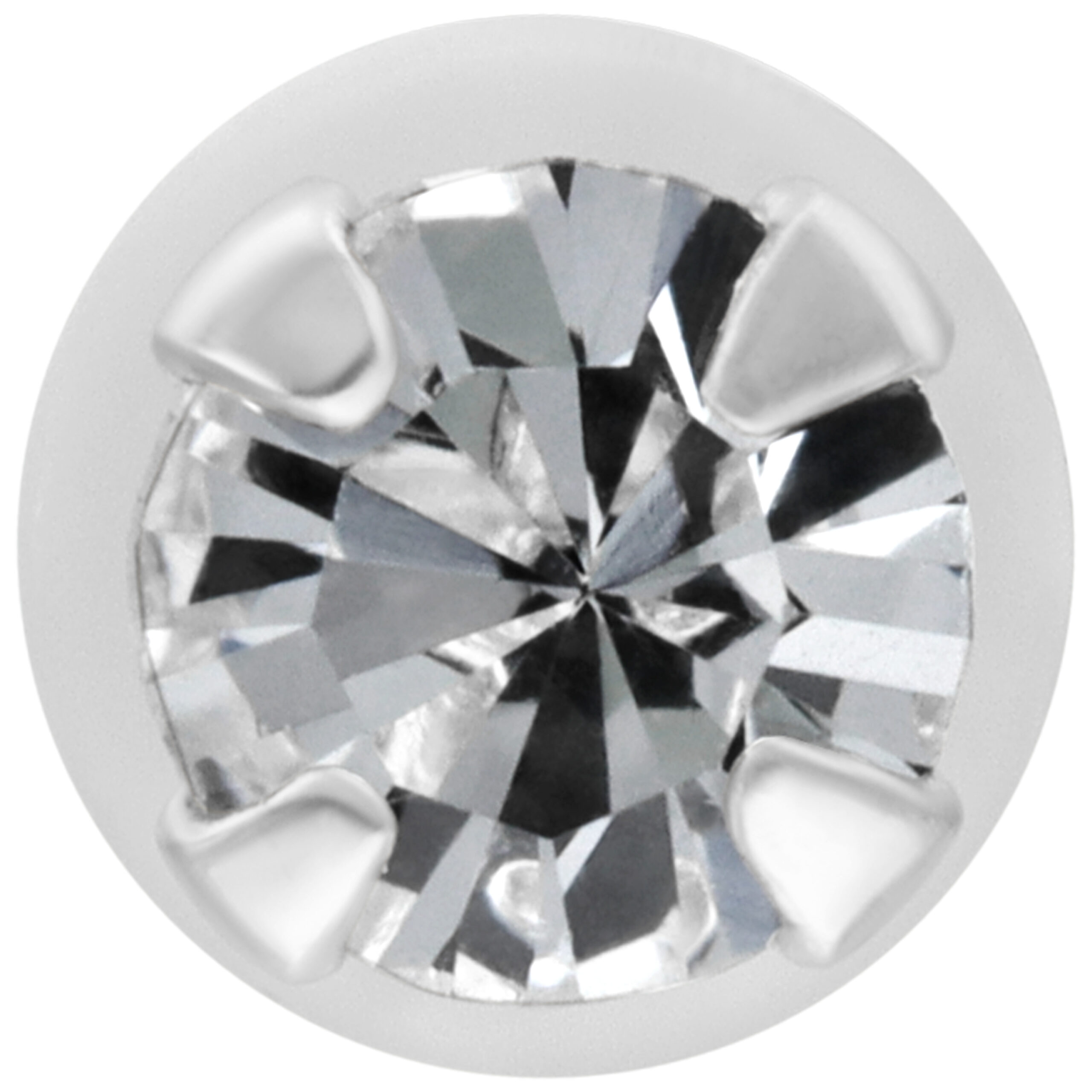 Silberner Micro Labret mit klarem Kristall auf weißem Hintergrund