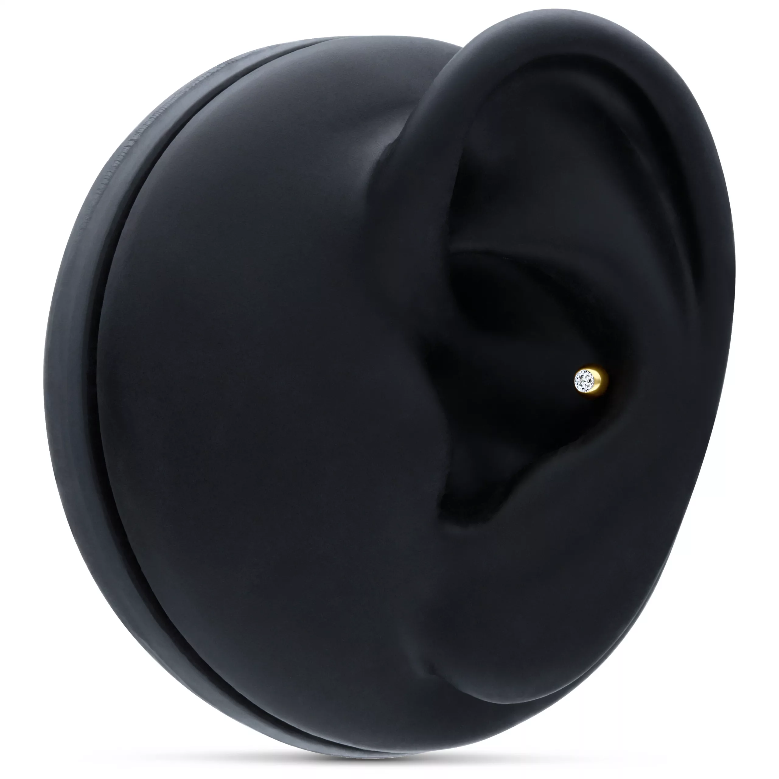 Goldener 18k Aufsatz mit kristallklarem Stein auf schwarzem Ohr-Display