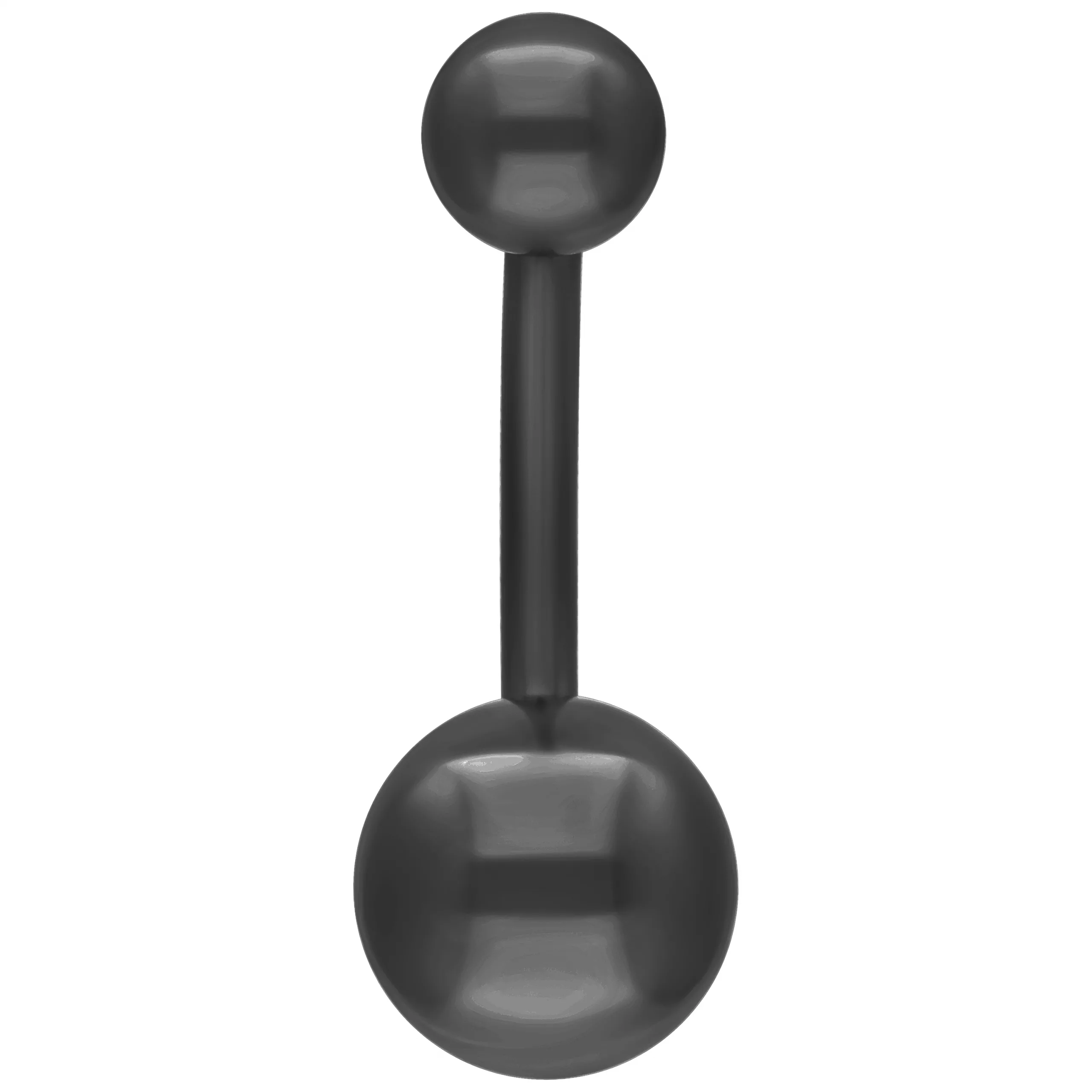 Schwarzes Bauchnabelpiercing aus Chirurgenstahl mit zwei Kugeln auf weißem Hintergrund