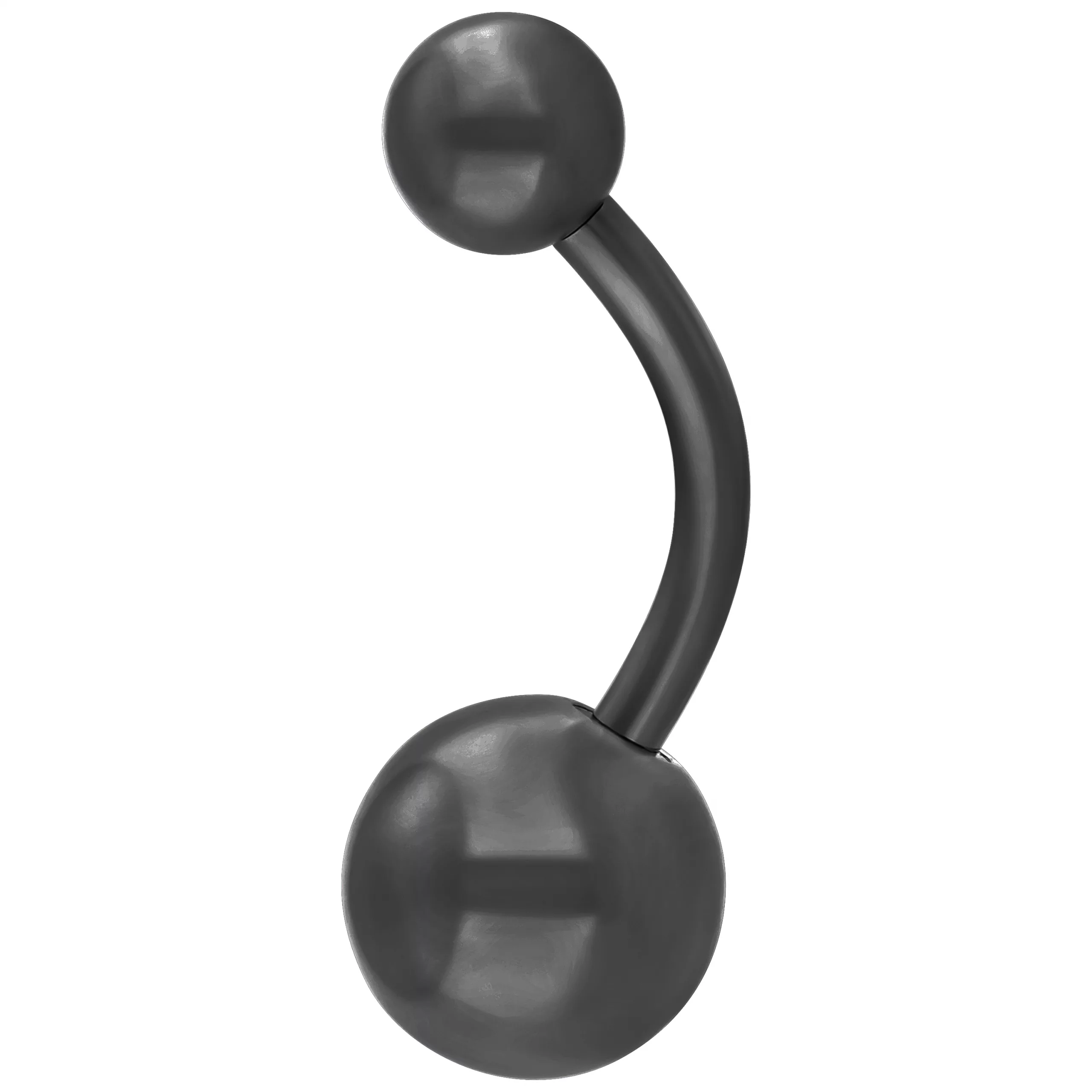 Schwarzes Bananabell aus Chirurgenstahl mit zwei Kugeln auf weißem Hintergrund