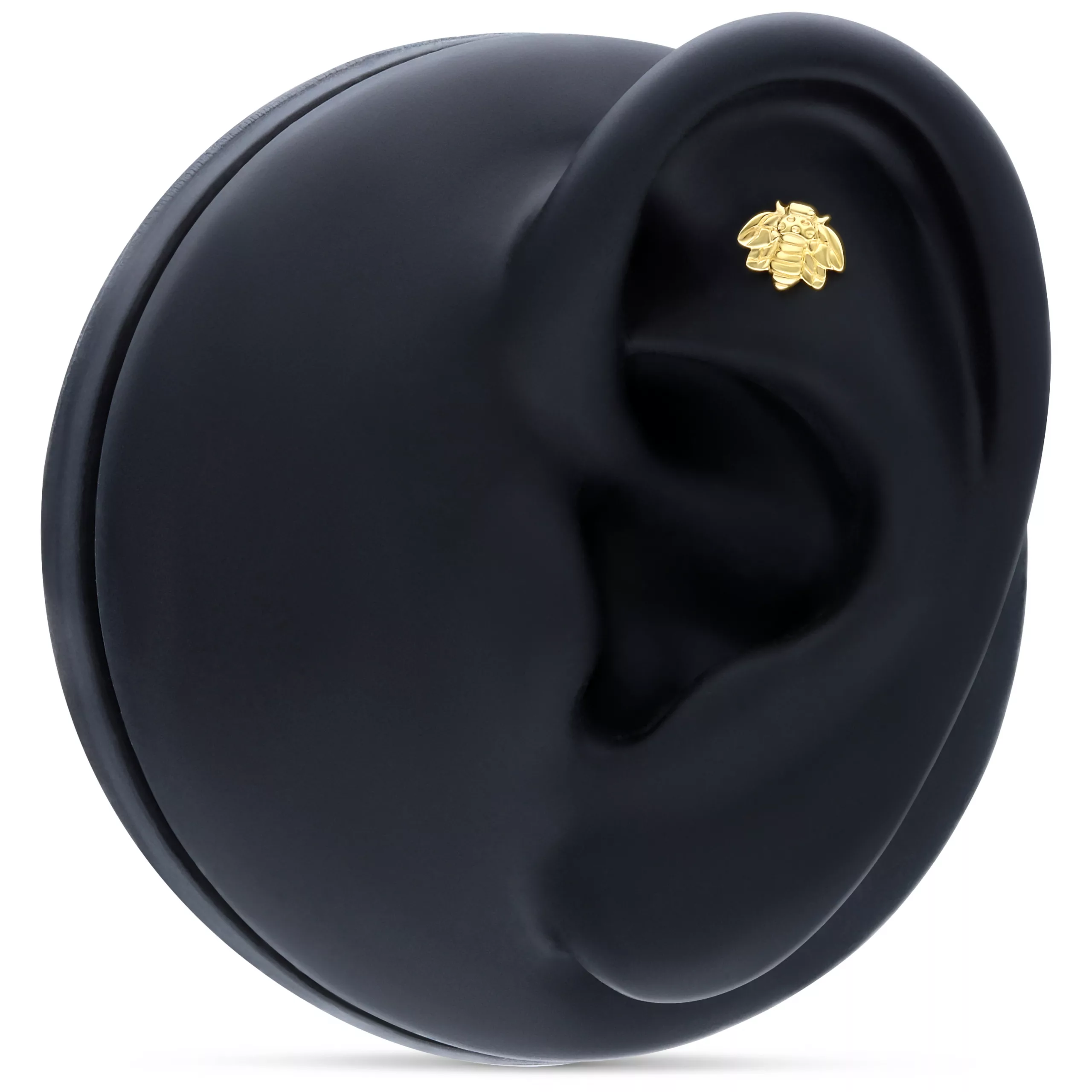 Goldener Bienenaufsatz für Innengewinde 14K goldener Bienenaufsatz an schwarzem Ohrmodell