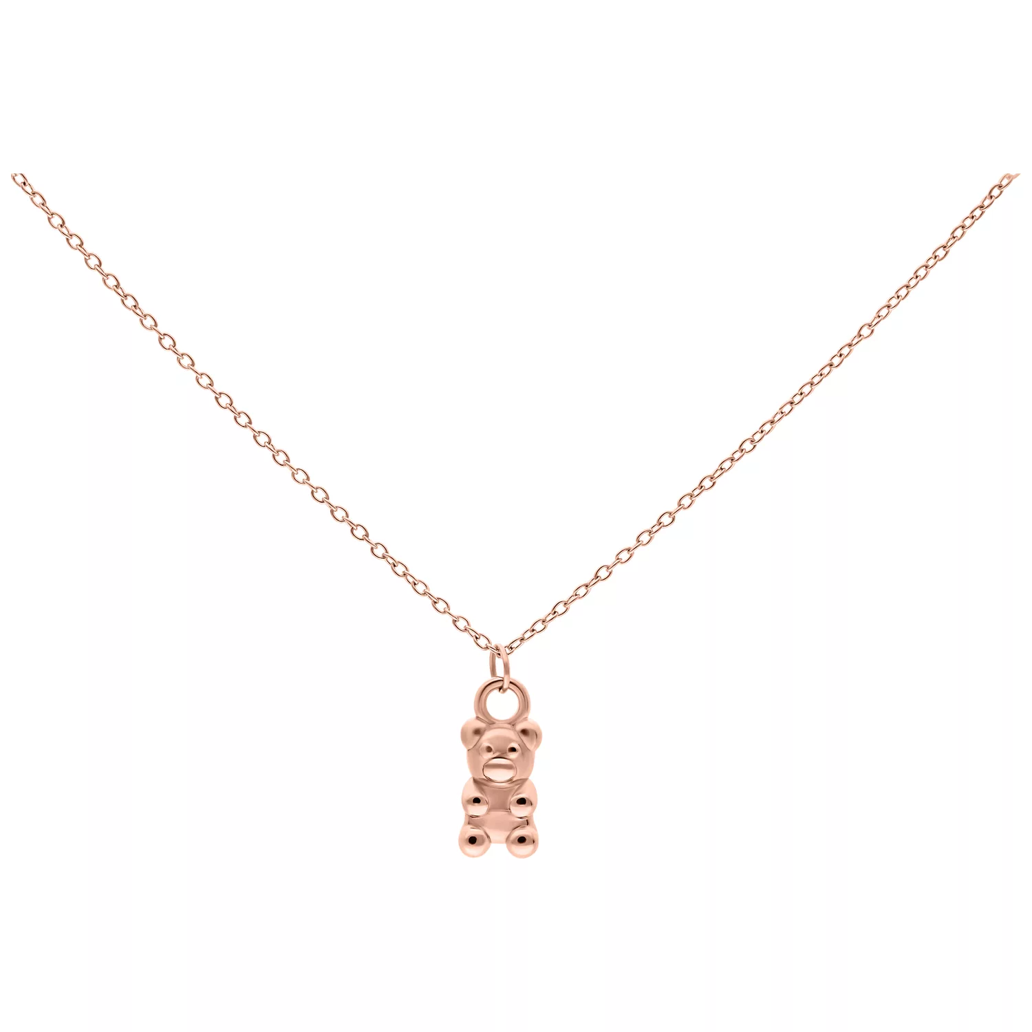 Roségoldene Kette mit Gummi-Bärchen Anhänger auf weißem Hintergrund
