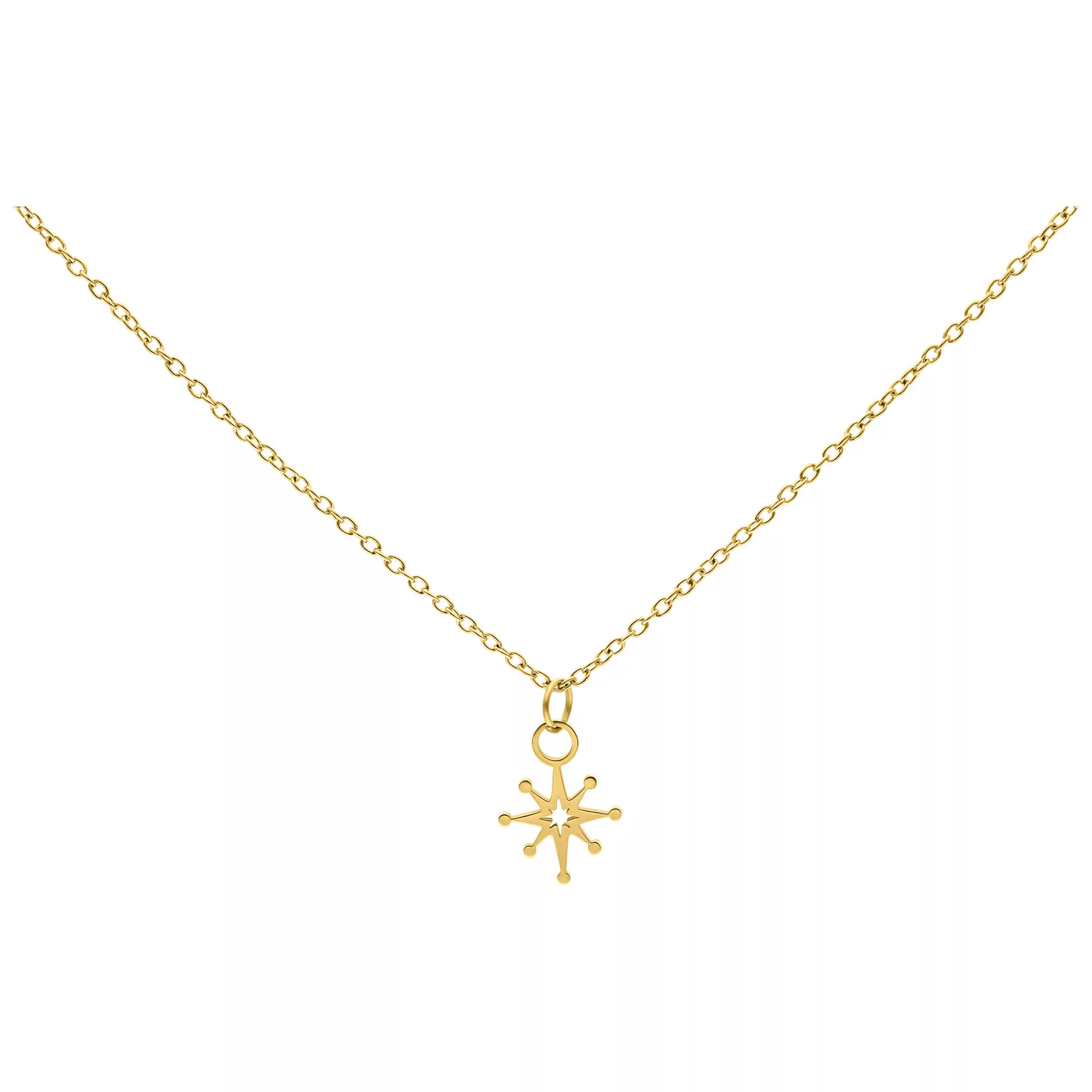 Goldene Kette mit Polarstern-Anhänger auf weißem Hintergrund