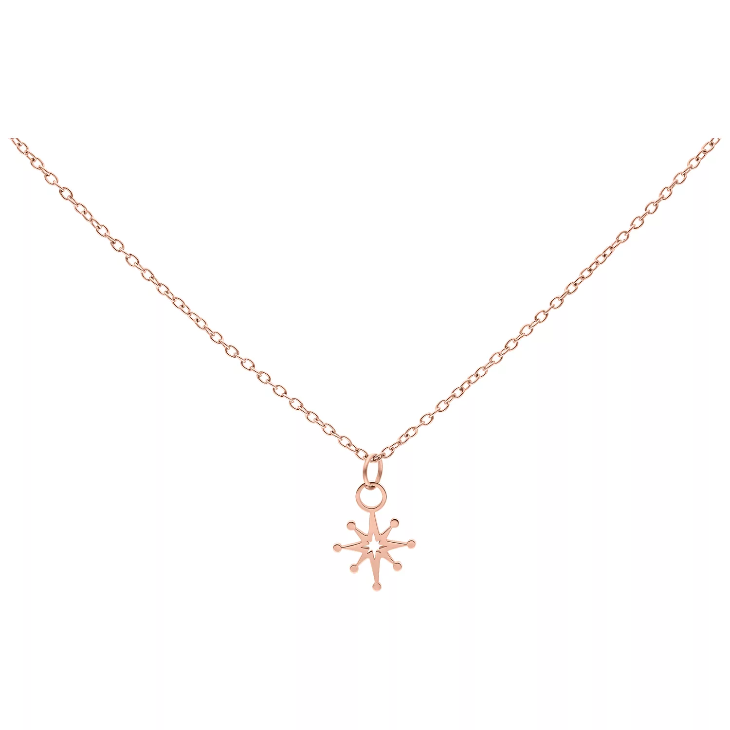 Filigrane Polar Star Kette aus Chirurgenstahl in Roségold auf weißem Hintergrund