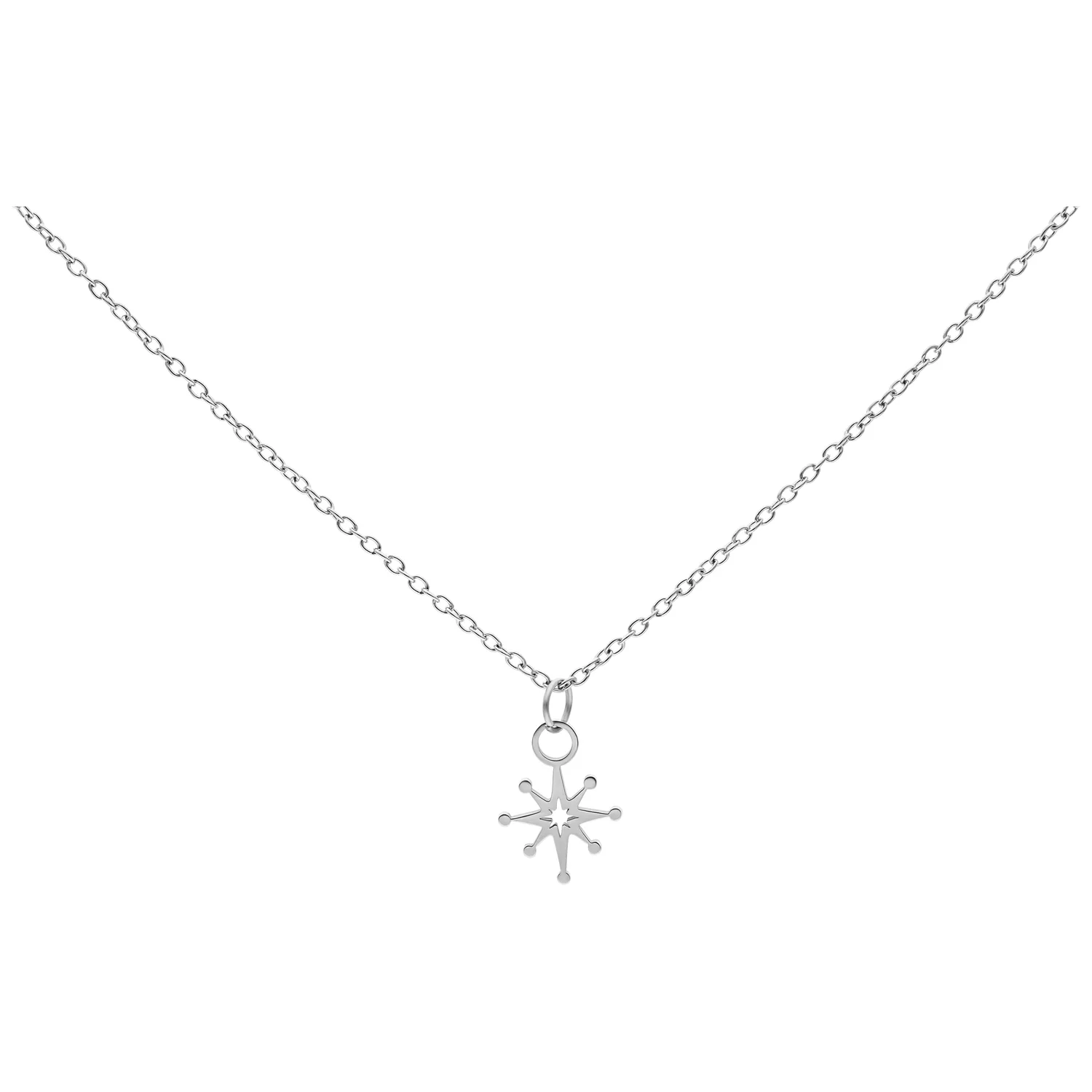 Silberne Kette mit Polarstern-Anhänger auf weißem Hintergrund