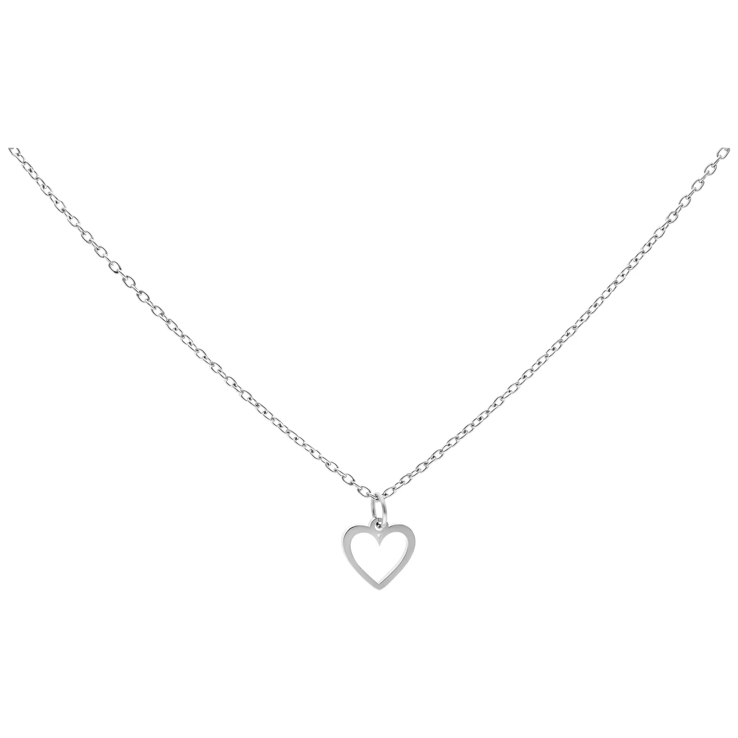 Little Heart Kette aus Chirurgenstahl Silberne Kette mit kleinem Herzanhänger auf weißem Hintergrund
