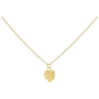 Goldene Monstera Leaf Kette aus Chirurgenstahl auf weißem Hintergrund