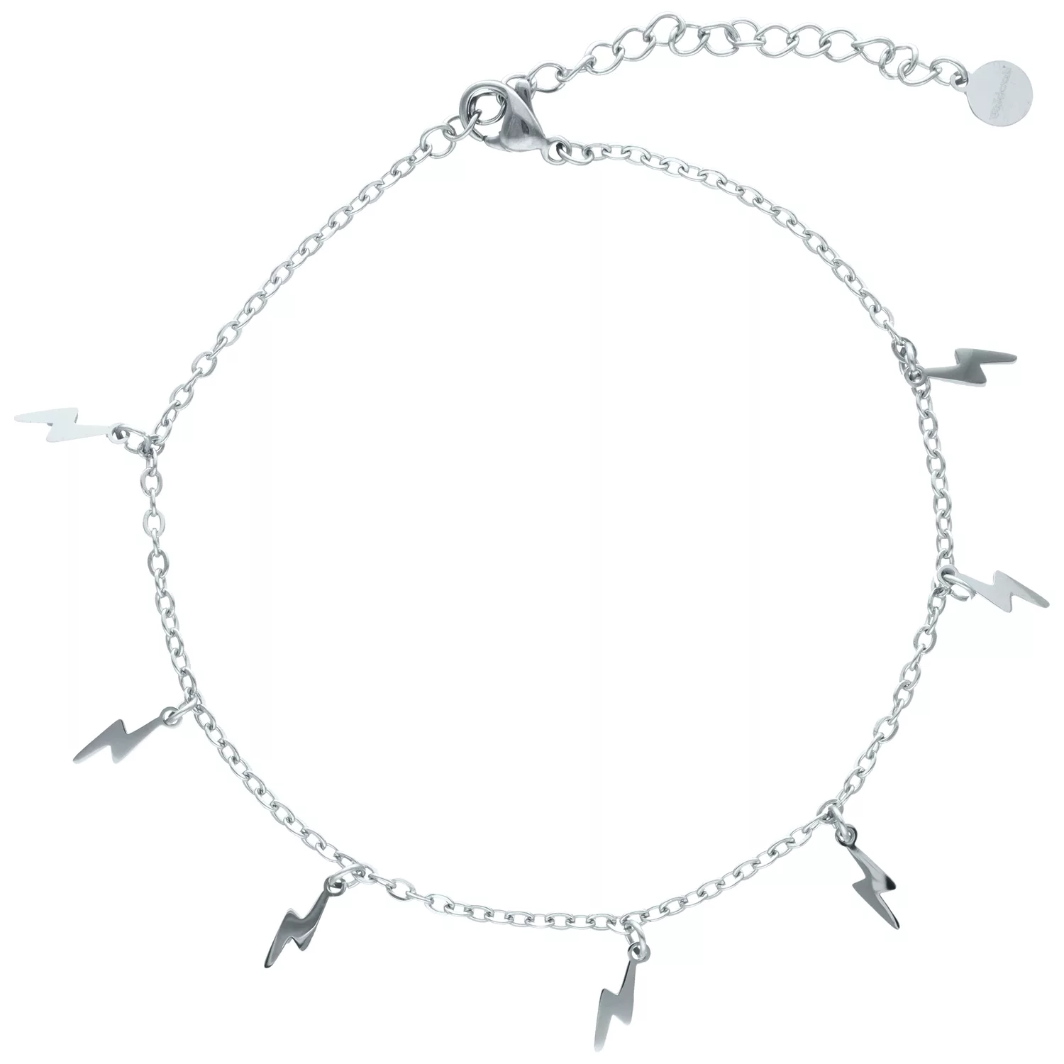 Silbernes Flash Fußkettchen aus Chirurgenstahl Silbernes Fußkettchen mit Blitzanhängern auf weißem Hintergrund