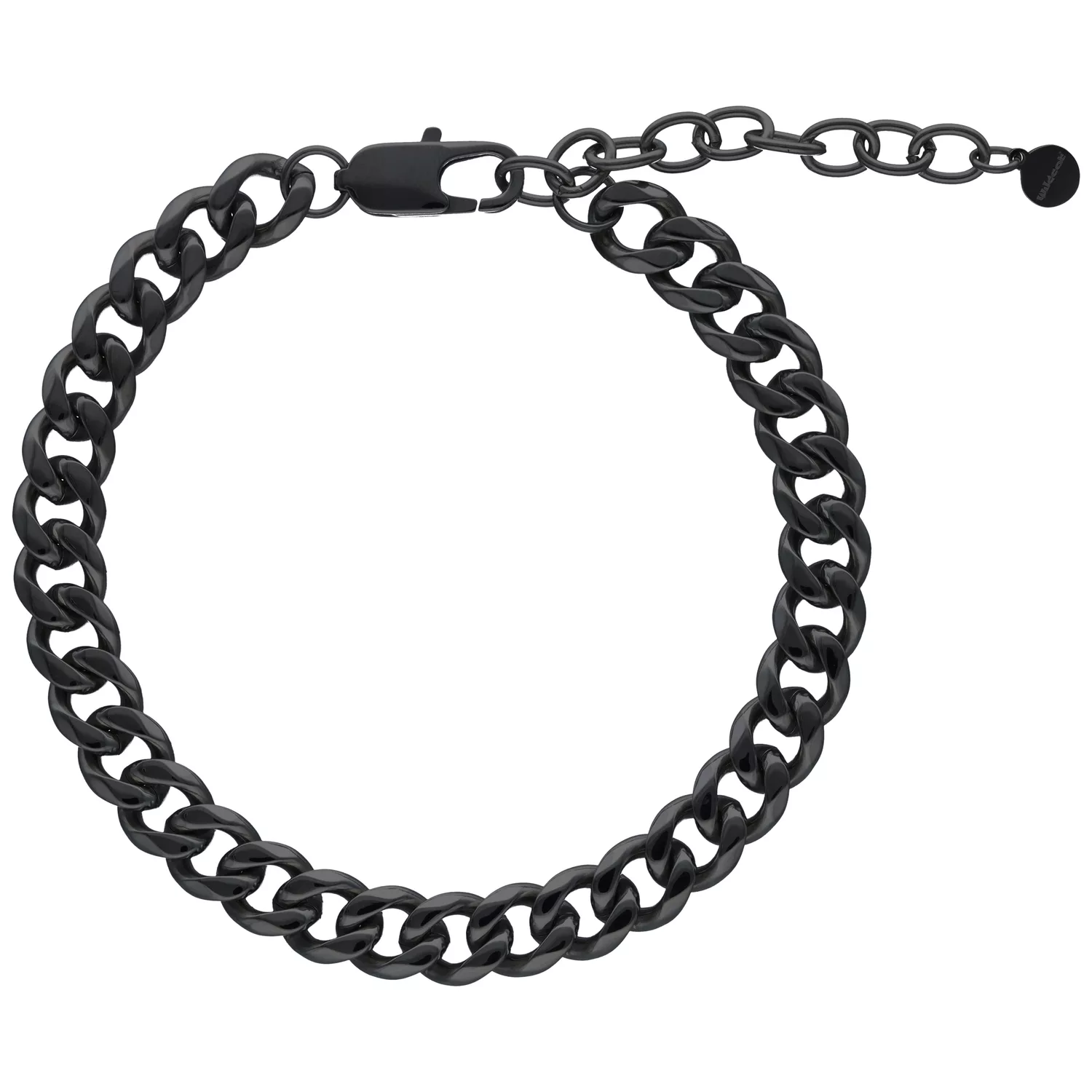 Verstellbares schwarzes Flat Curb Fußkettchen aus Chirurgenstahl auf weißem Hintergrund
