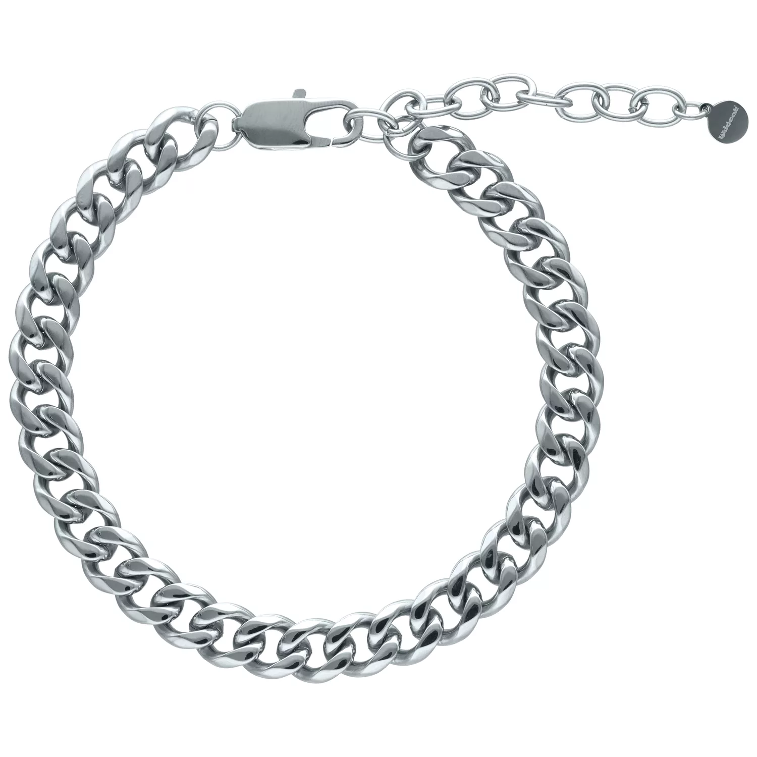 Silberfarbenes Flat Curb Fußkettchen aus Chirurgenstahl auf weißem Hintergrund