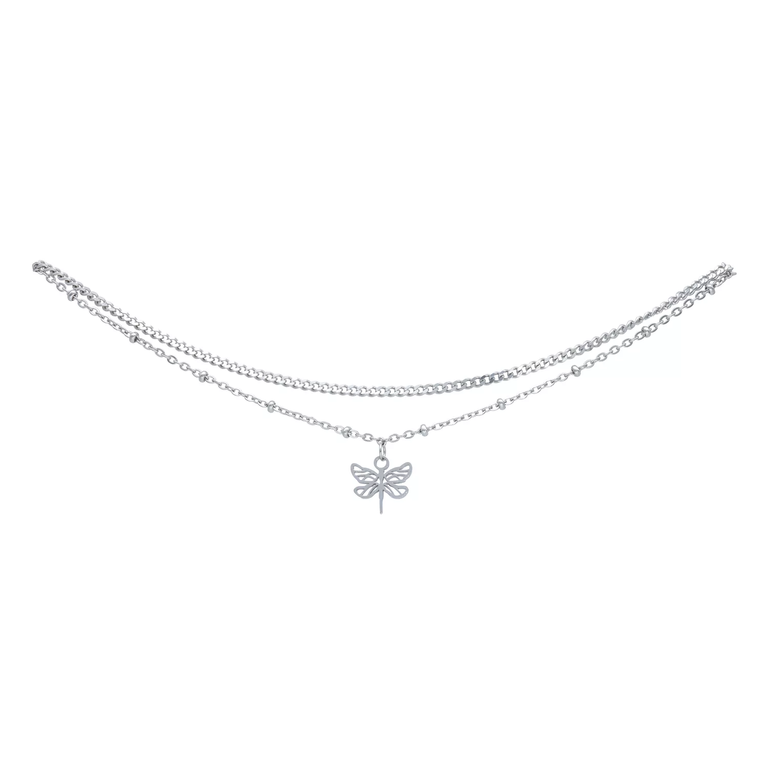 Silbernes Fußkettchen mit Libellenanhänger auf weißem Hintergrund