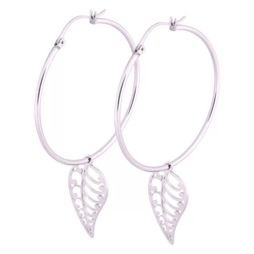 Ear Hoops with Leaf Pendant