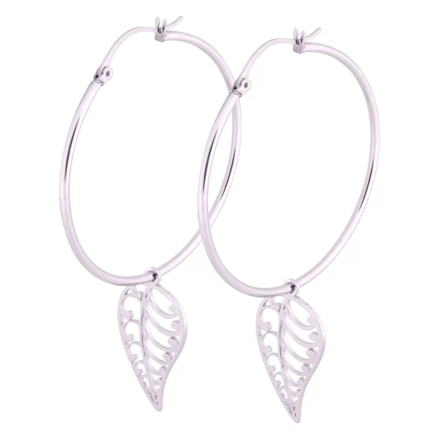 Ear Hoops with Leaf Pendant