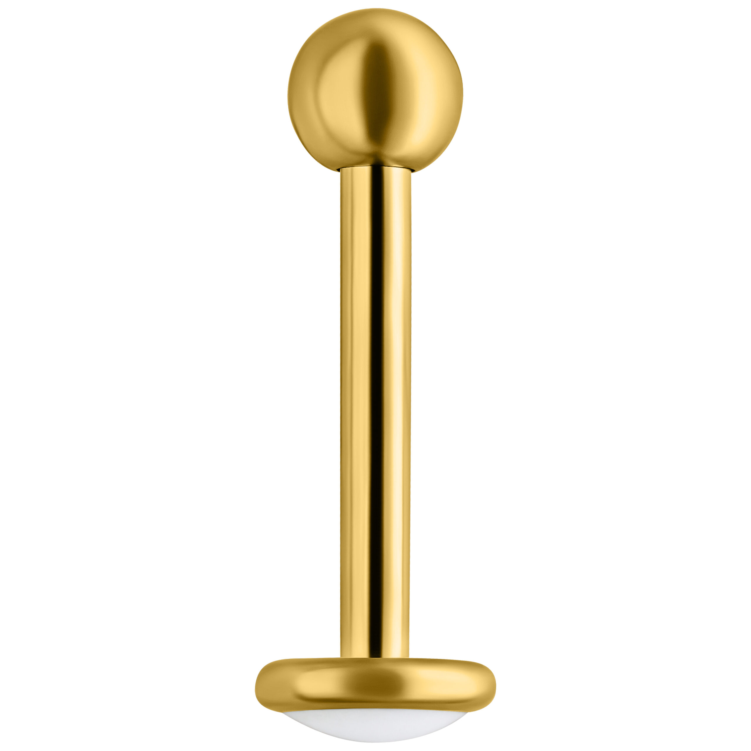 Goldenes Labret-Piercing aus Titan auf weißem Hintergrund