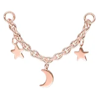 Roségoldene Piercingkette mit Mond und Sternen auf weißem Hintergrund