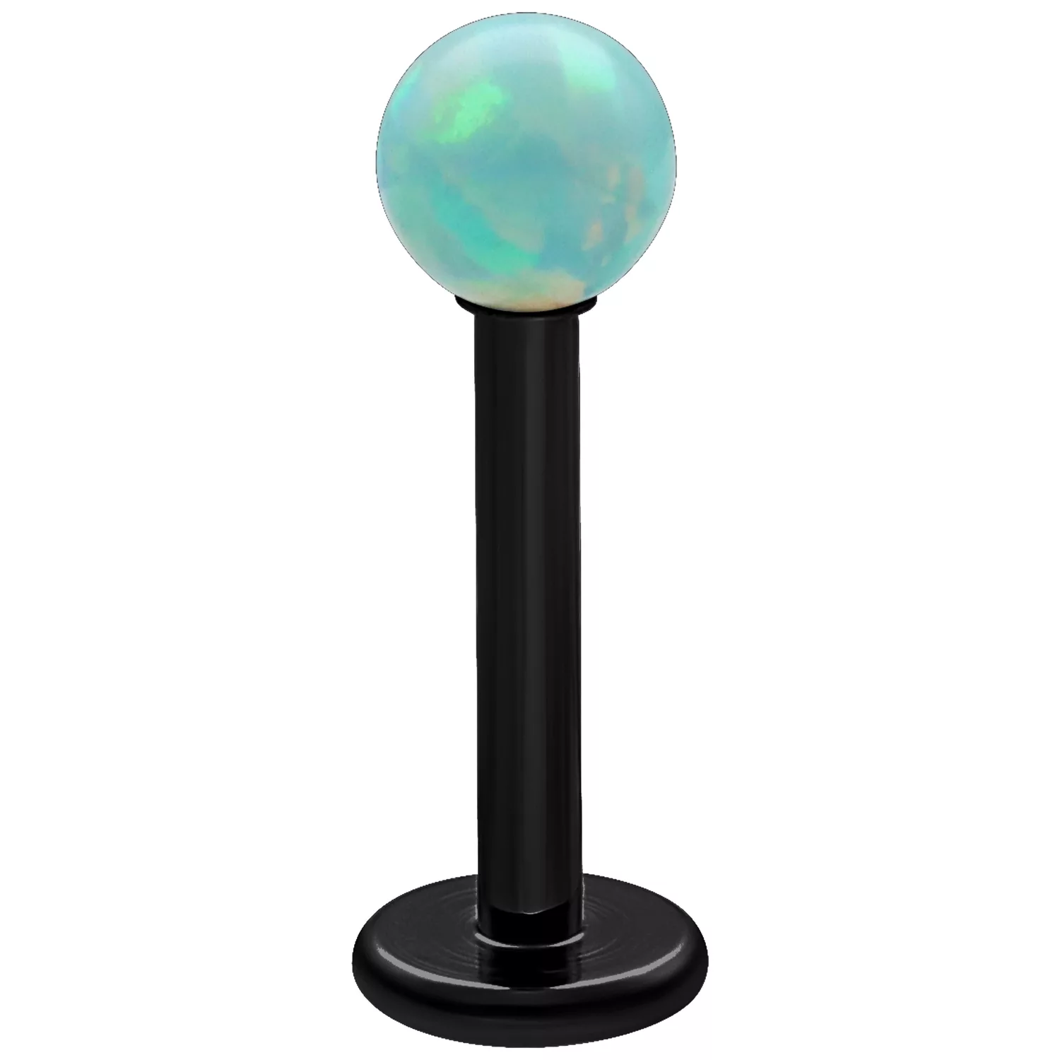 Schwarzes Titan Labret mit mintgrünem Opal, 5 mm Länge