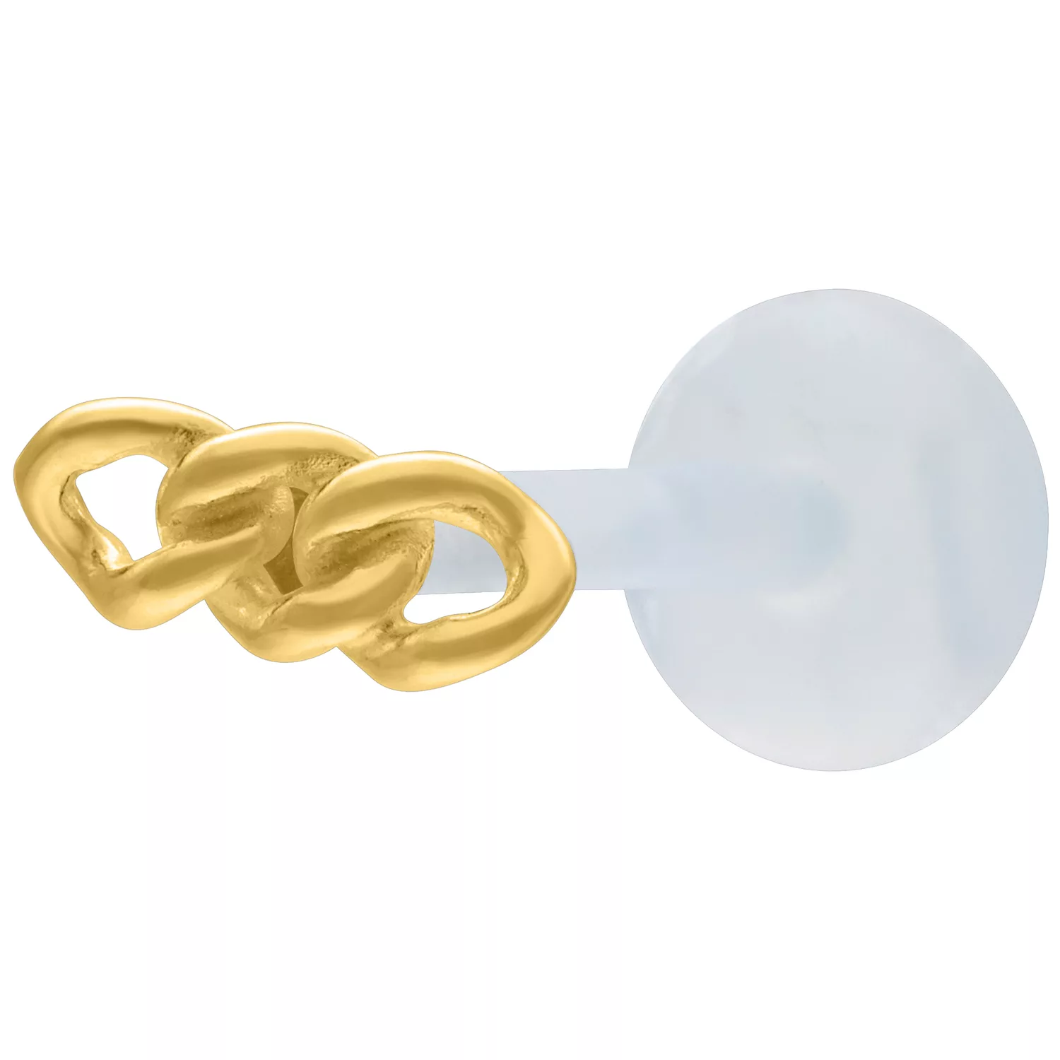 Goldenes Labret mit Kettendesign auf weißem Hintergrund