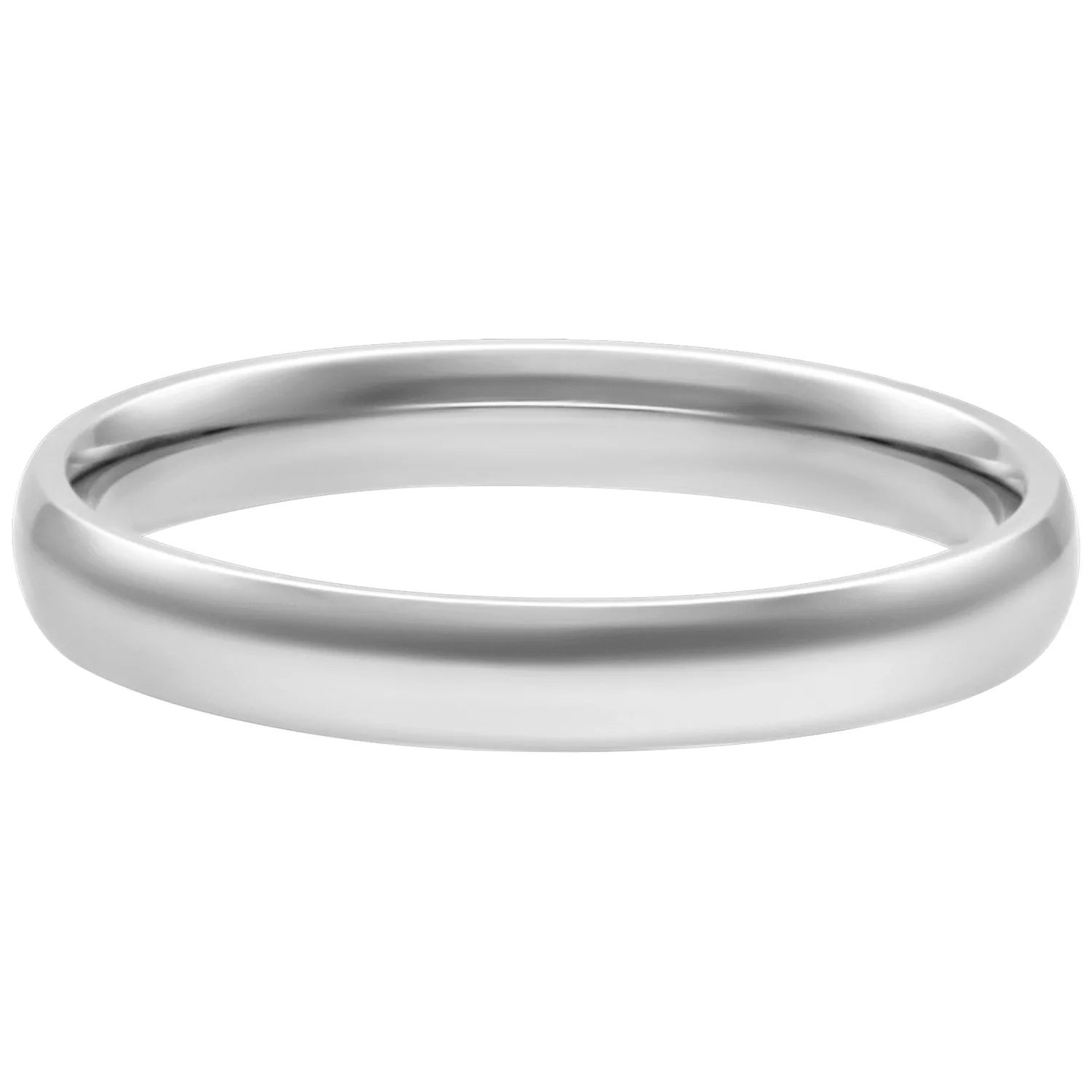 Schlichter, glänzender Ring aus silbernem Chirurgenstahl auf weißem Hintergrund