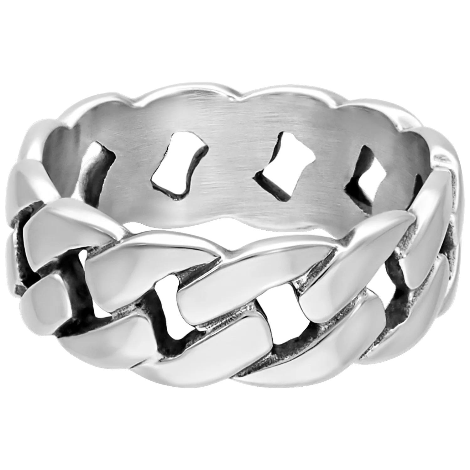 Silberner Chunky Ring aus Chirurgenstahl 316L auf weißem Hintergrund