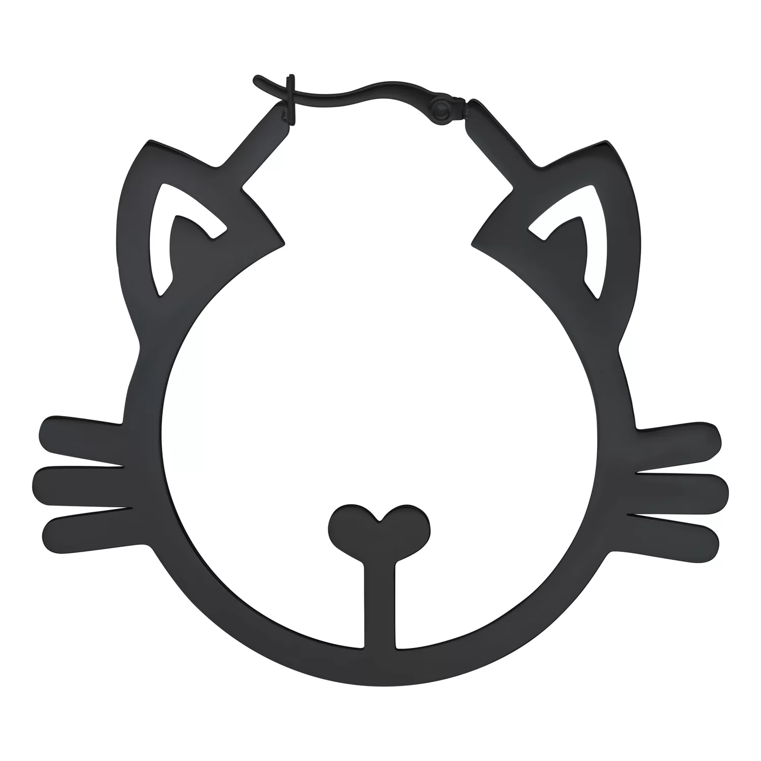 Schwarze Ohrringe in Katzenform mit Klappverschluss auf weißem Hintergrund