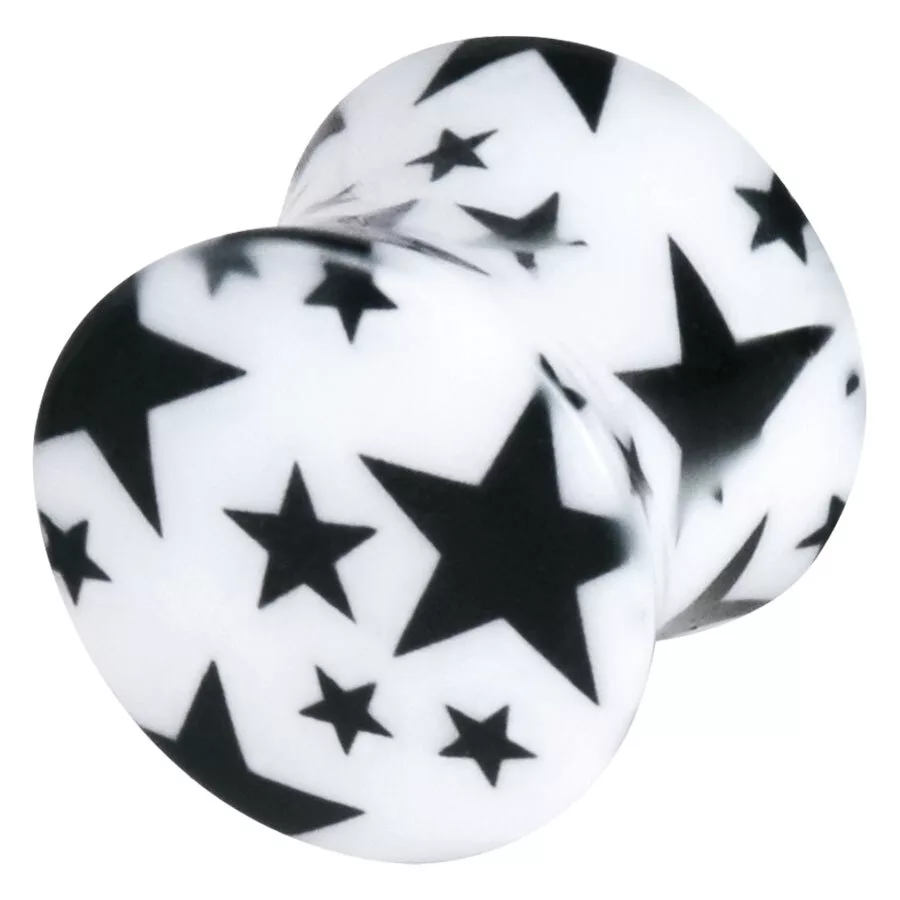Acrylic Plug Black Stars on White