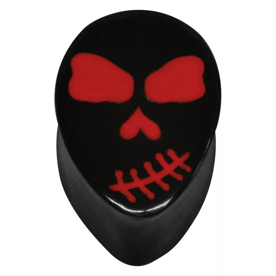 Oval Skull Buffalo Horn Plug Red on Black