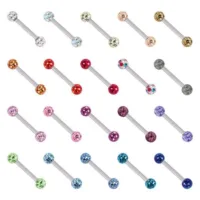 Mehrfarbige Titan Barbells mit Kristallkugeln auf weißem Hintergrund