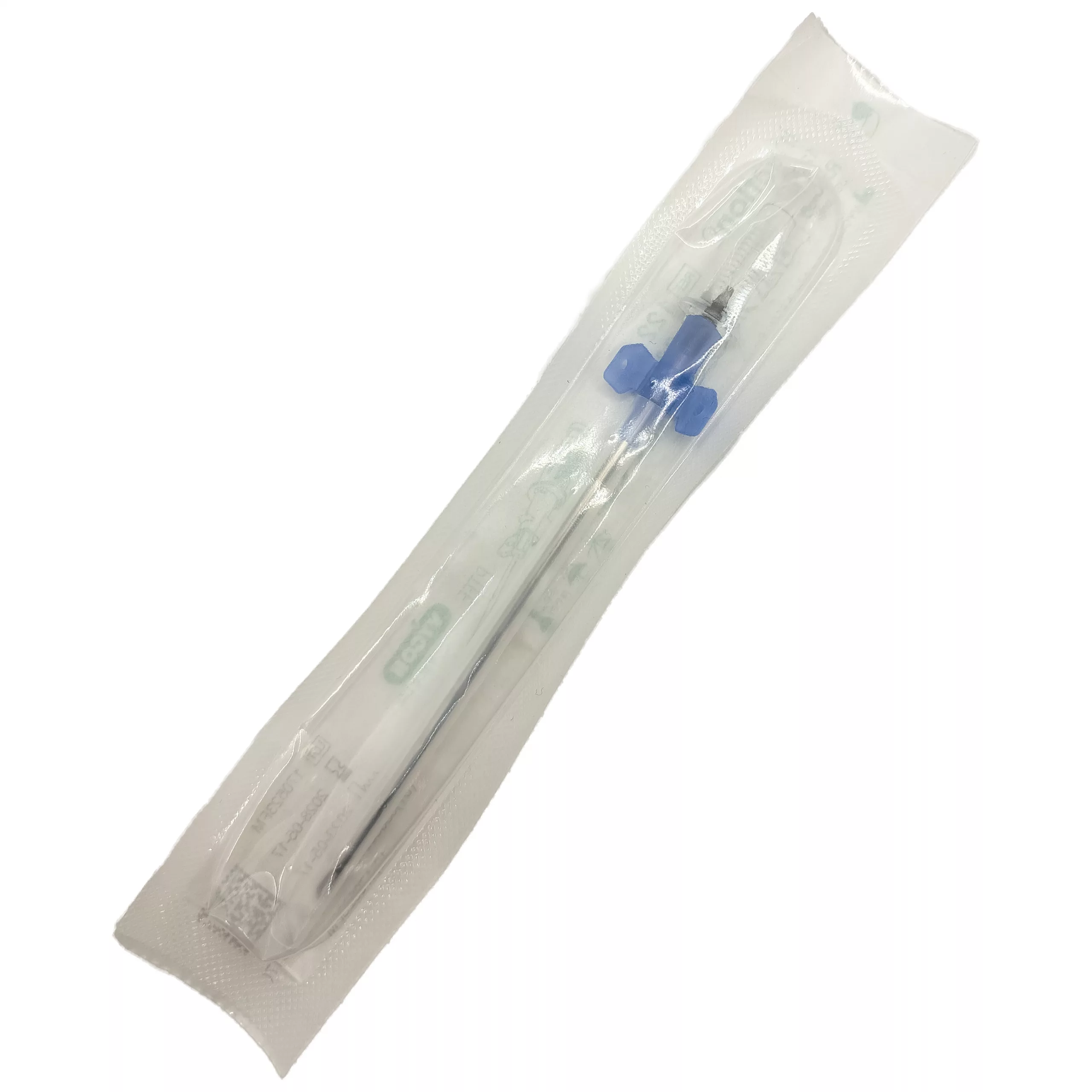 Steril verpackte Piercingnadel 2.7 mm, transparente Hülle, weißer Hintergrund