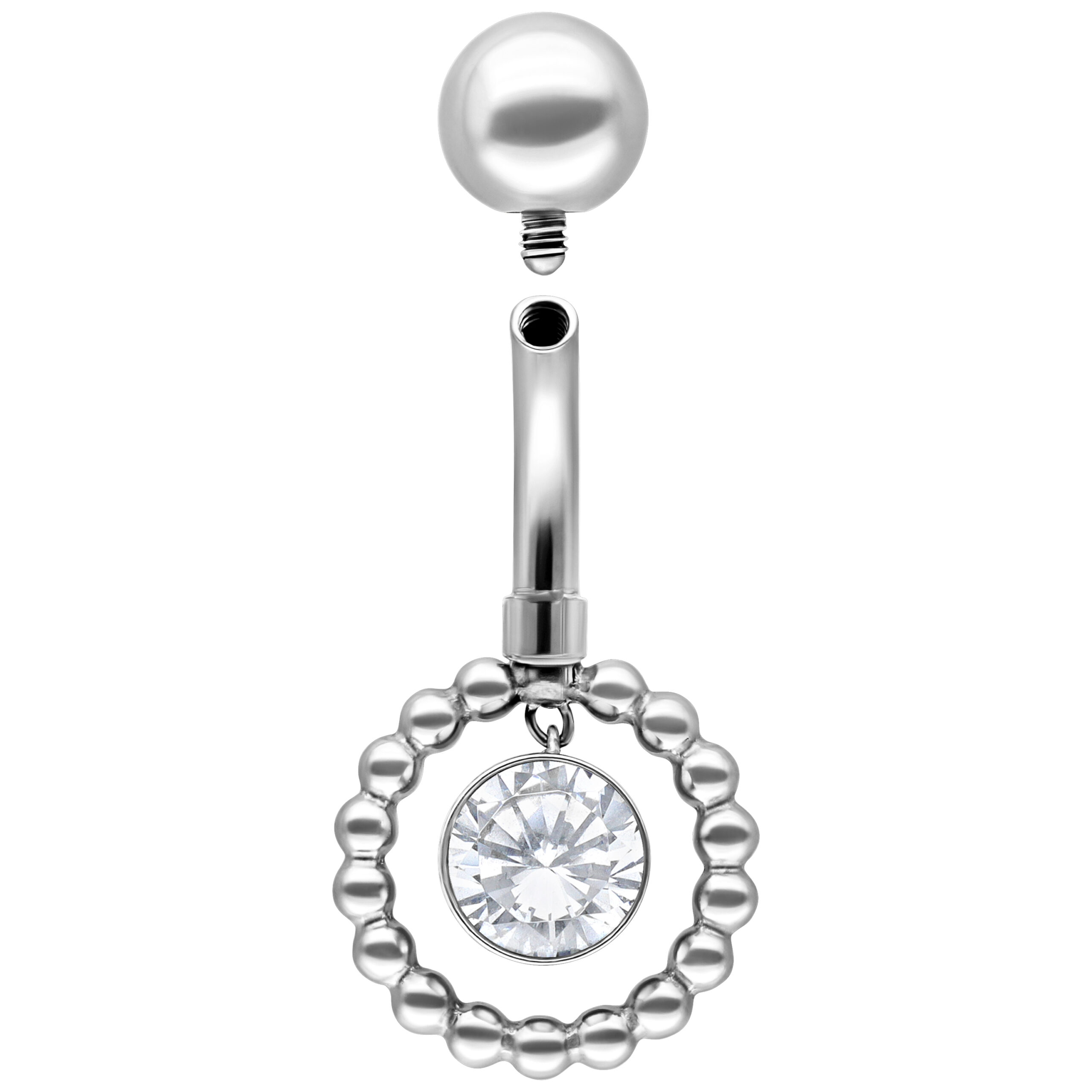 Silbernes Bauchnabelpiercing mit kristallklarem Stein und Kugel