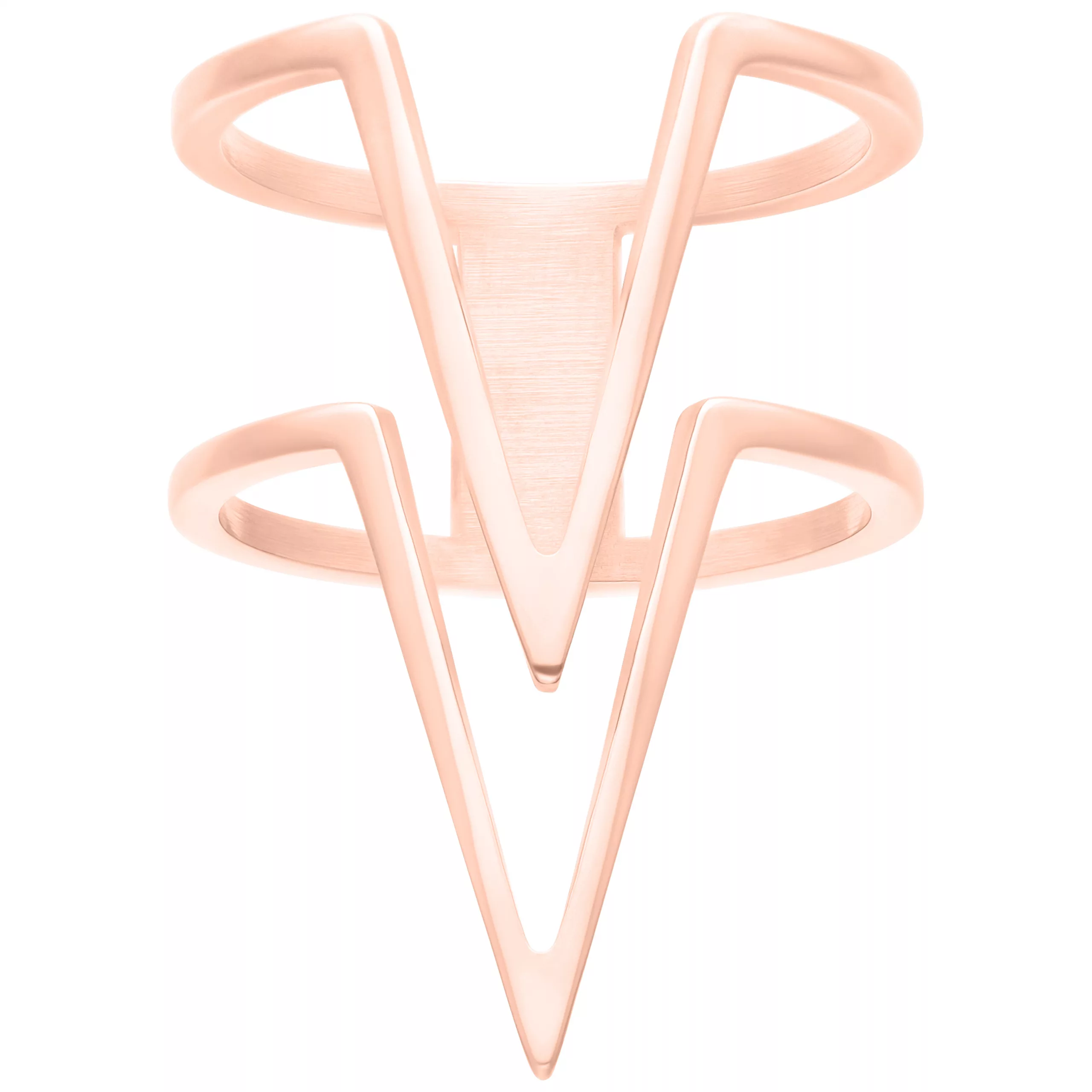 Roségoldener Doppel-Chevron-Ring in Größe 17,0 mm auf weißem Hintergrund