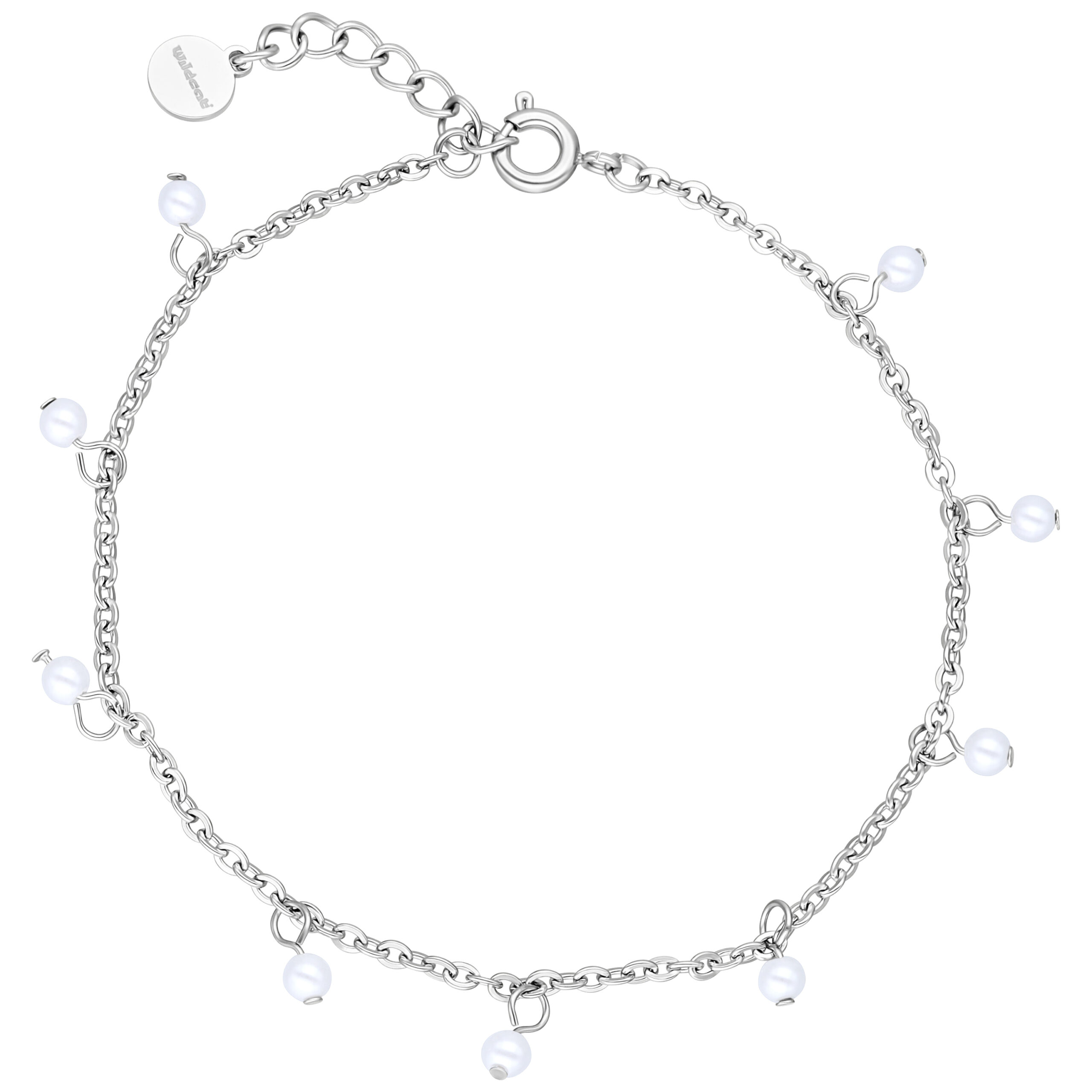 Silbernes Little Pearl Armband mit Perlen Silbernes Armband mit kleinen Perlen auf weißem Hintergrund