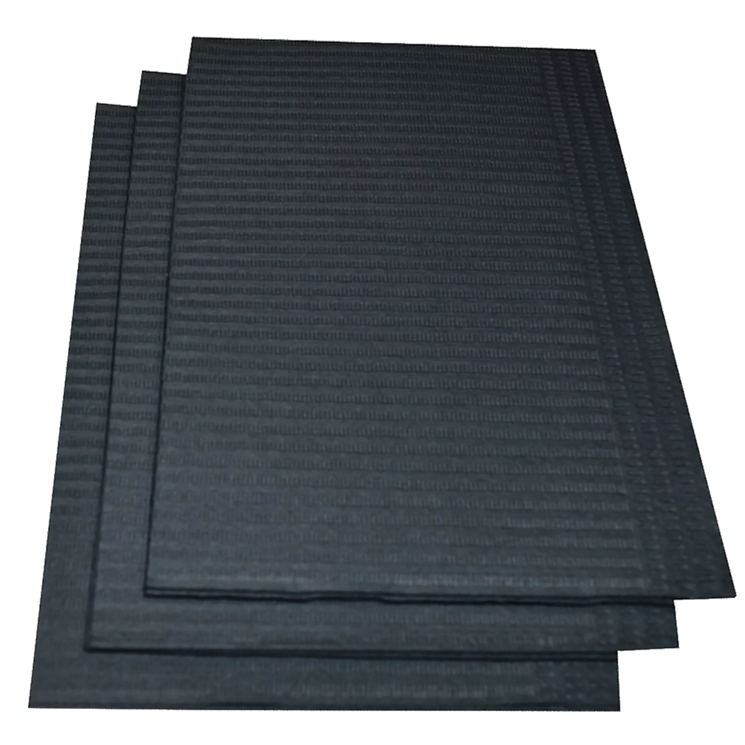 Drei schwarze Arbeitsplatzunterlagen aus Papier auf weißem Hintergrund