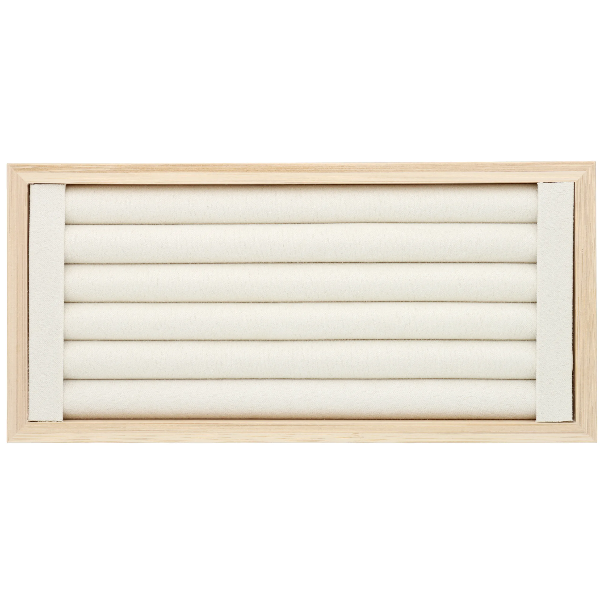 Rechteckiger schwarzer Ring Display aus Holz mit mehreren Rillen