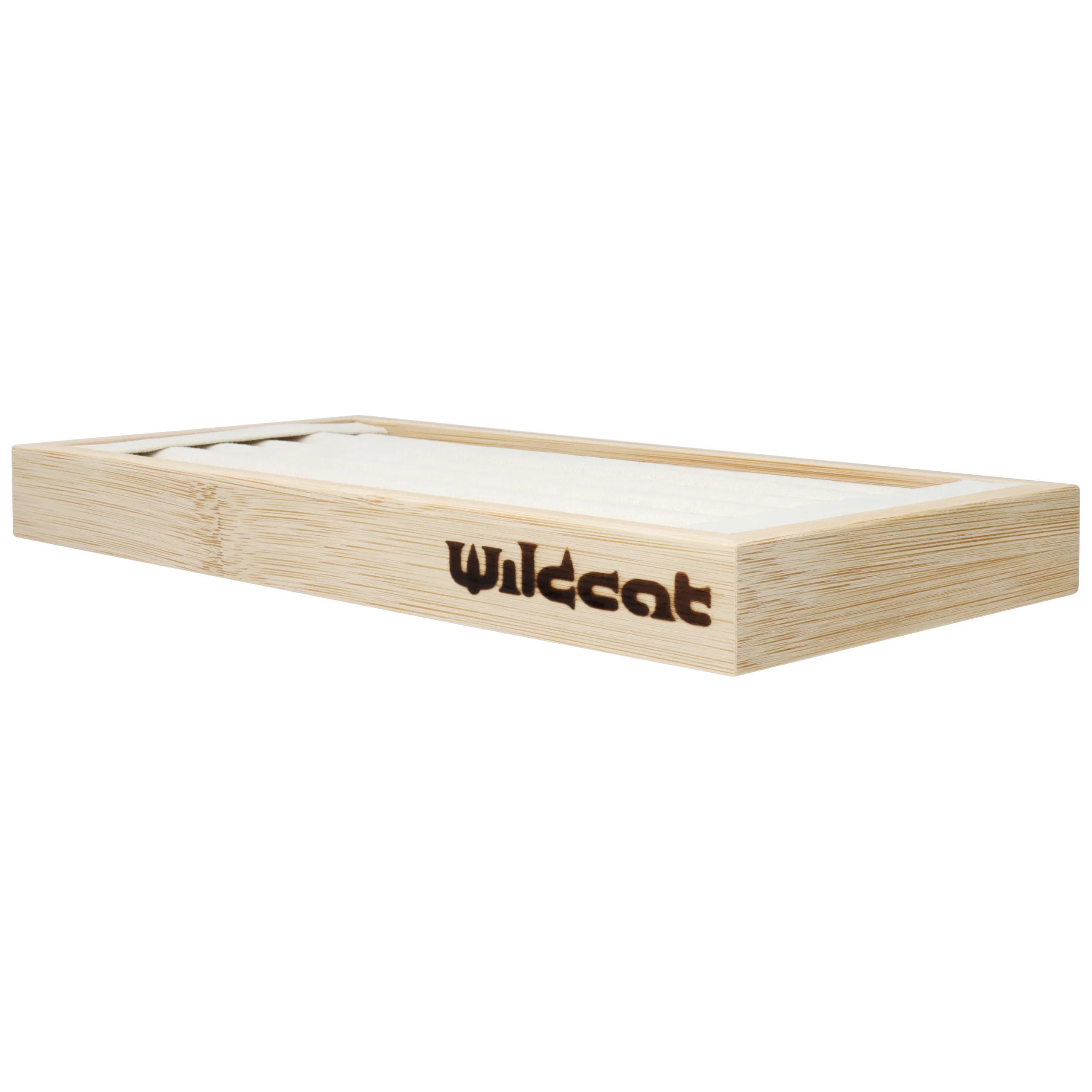 Rechteckiger schwarzer Ring Display aus Holz mit Wildcat-Logo