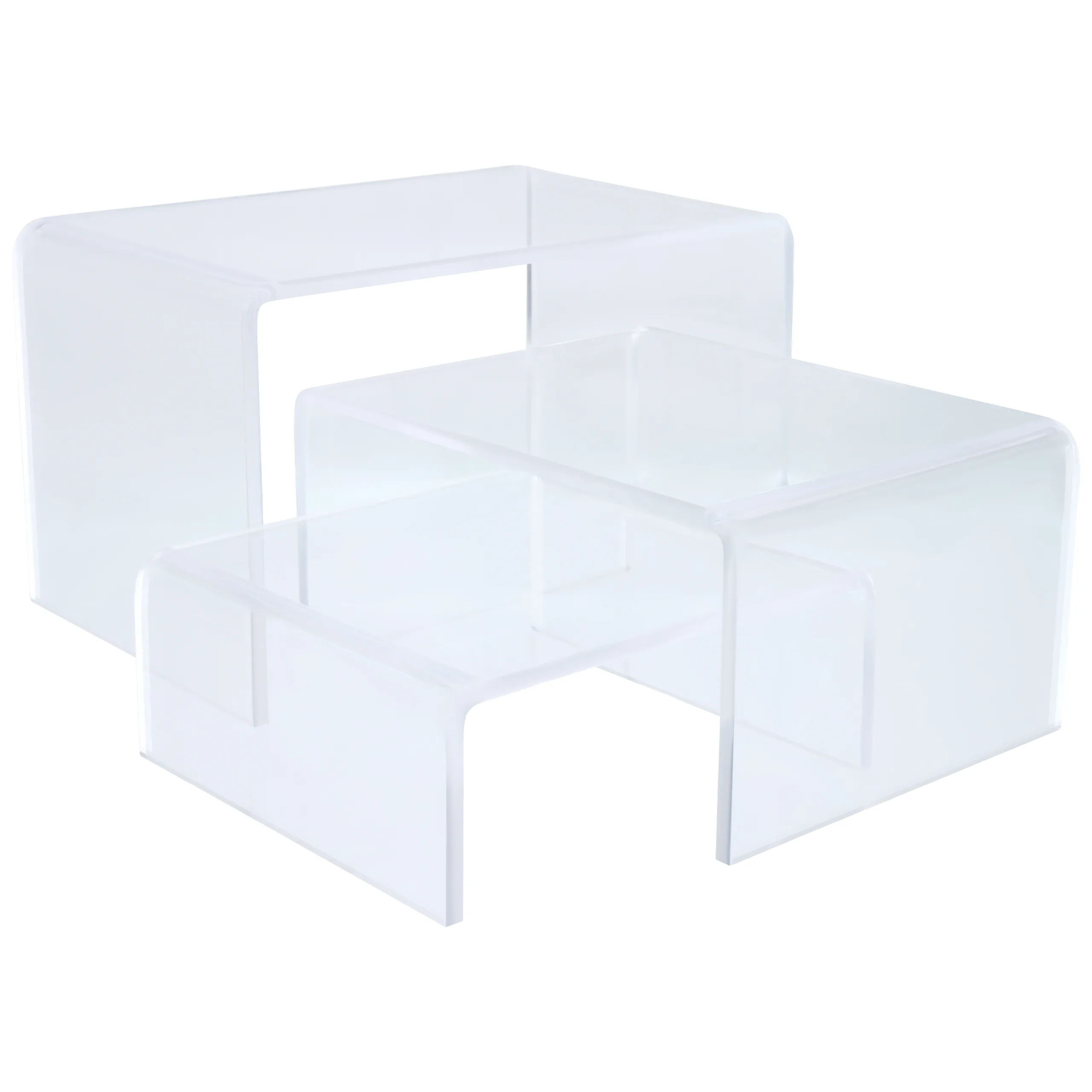 Transparenter Acryl-Display in Schwarz Schwarzer, transparenter Acryl-Display auf weißem Hintergrund