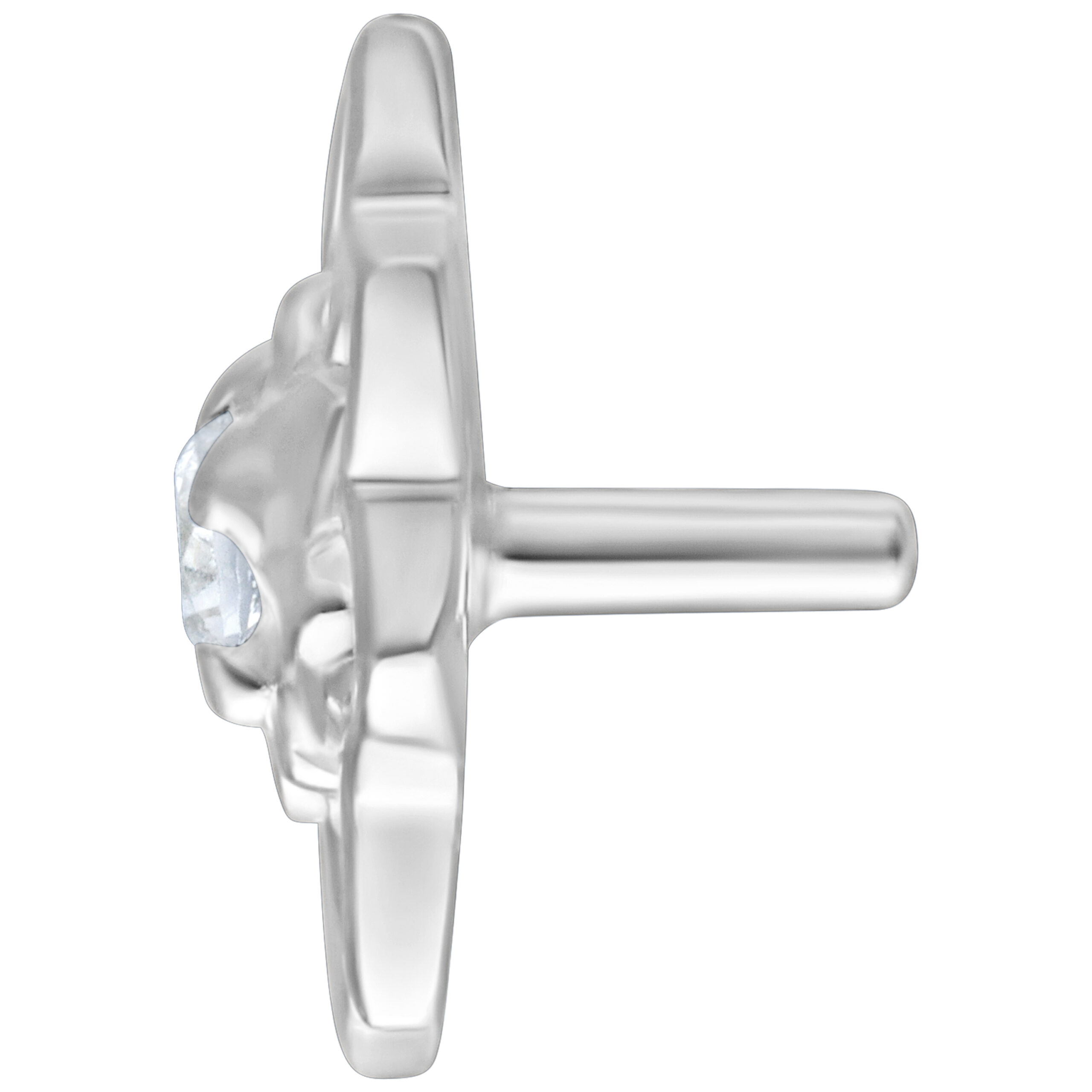 Silberner Push Fit Sunflower Aufsatz aus Metall auf weißem Hintergrund