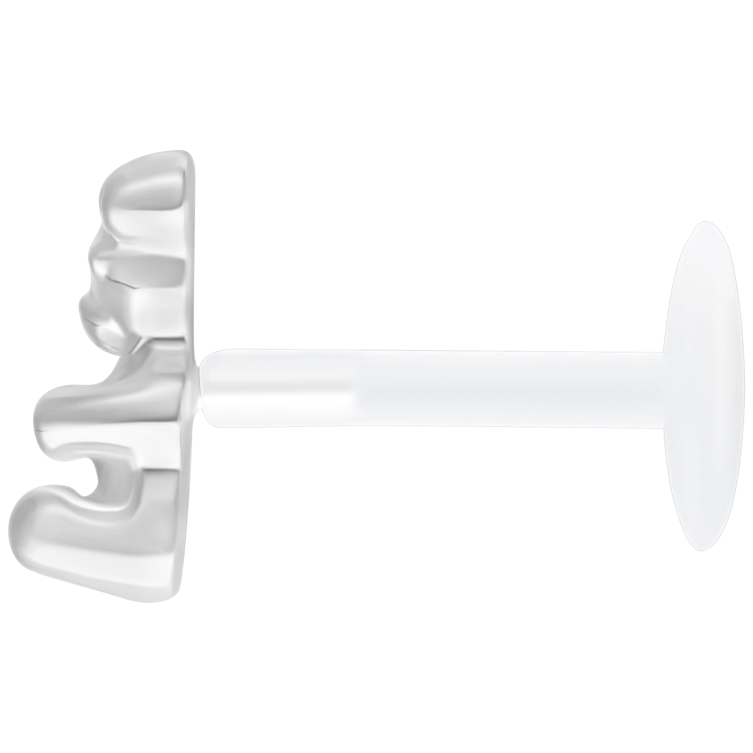 Silberfarbenes Gummi Bear Labret Push Fit auf weißem Hintergrund