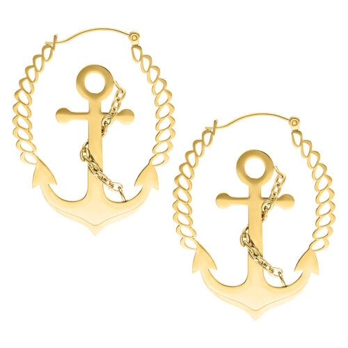 Chain Anchor Hoops - Gold