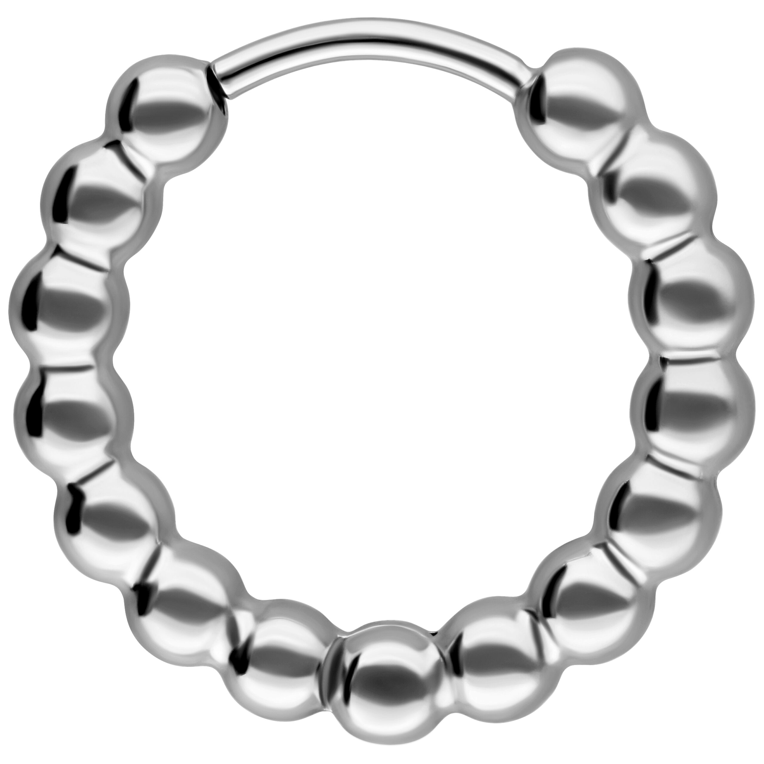 Silberner Bubble Hoop Ohrring aus hochglanzpoliertem Edelstahl vor weißem Hintergrund
