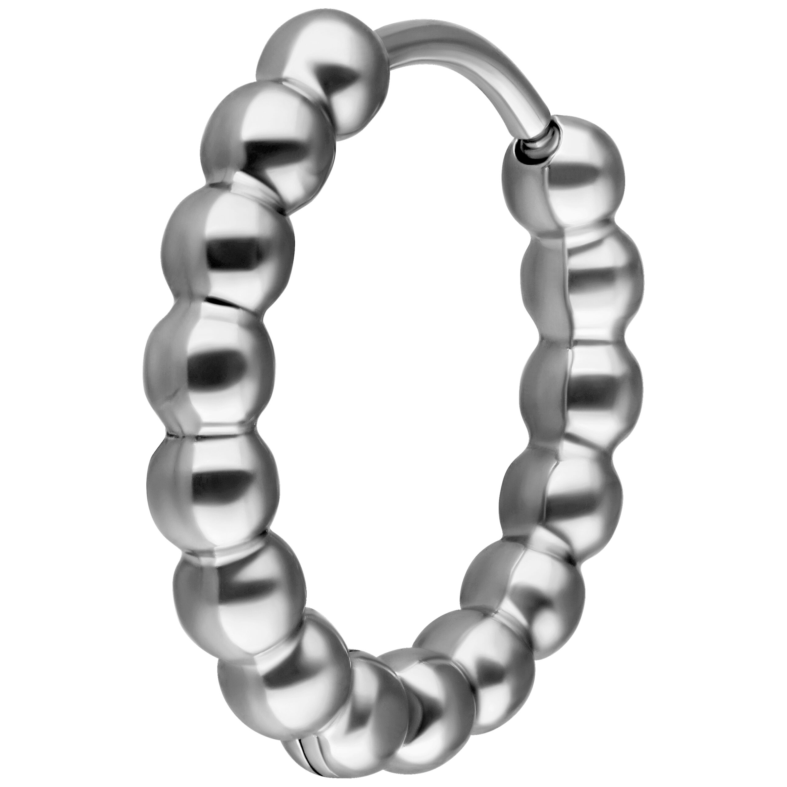 Silberner Bubble Hoop Ohrring aus Edelstahl auf weißem Hintergrund