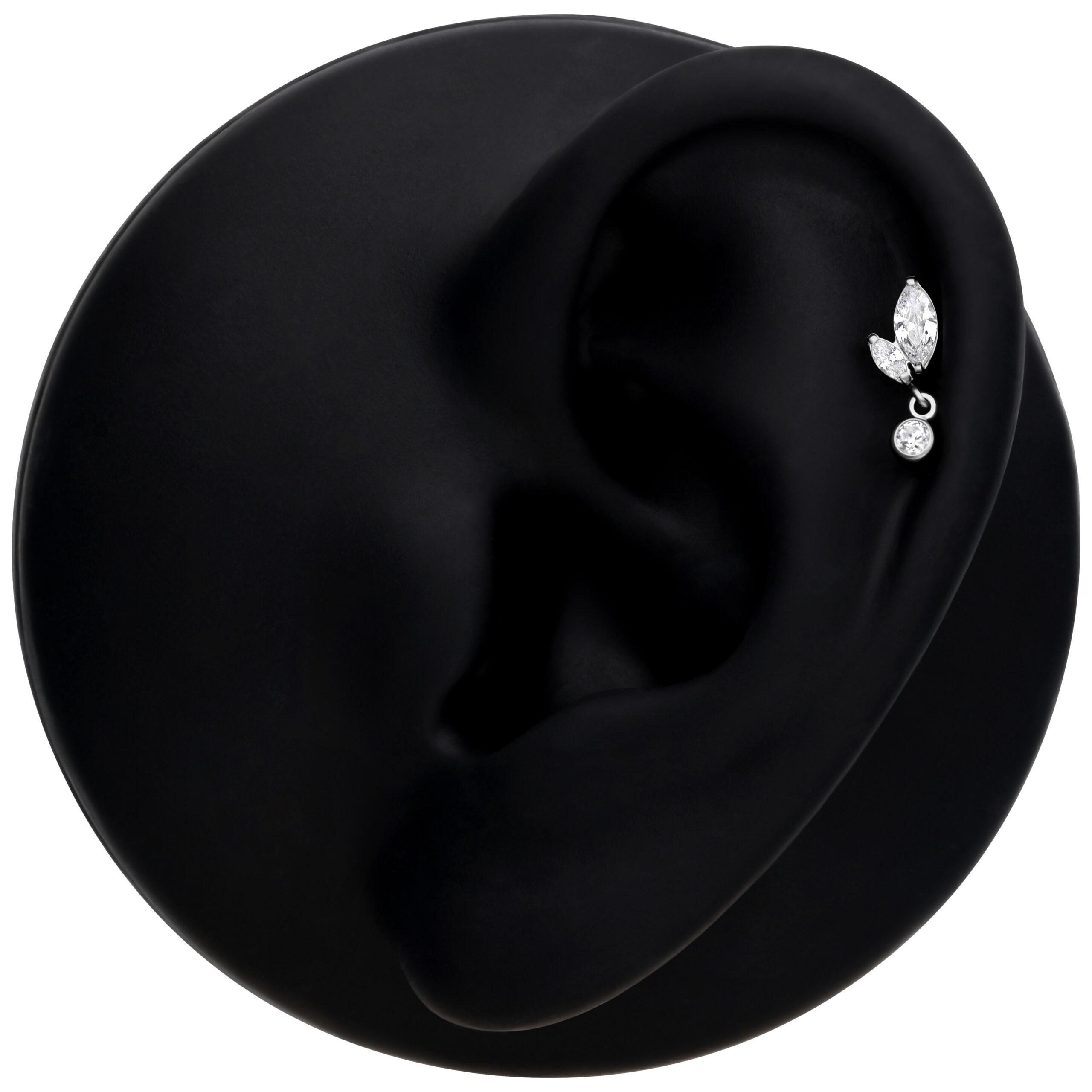 Schwarzer Ohr Aufsatz mit doppeltem Marquise und Kristallanhänger