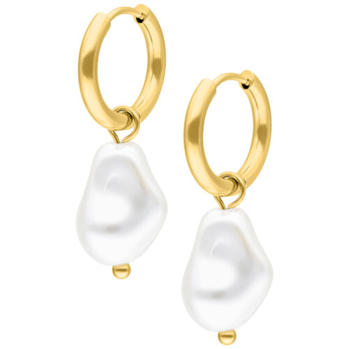 Baroque Pearl Hoops - Gold